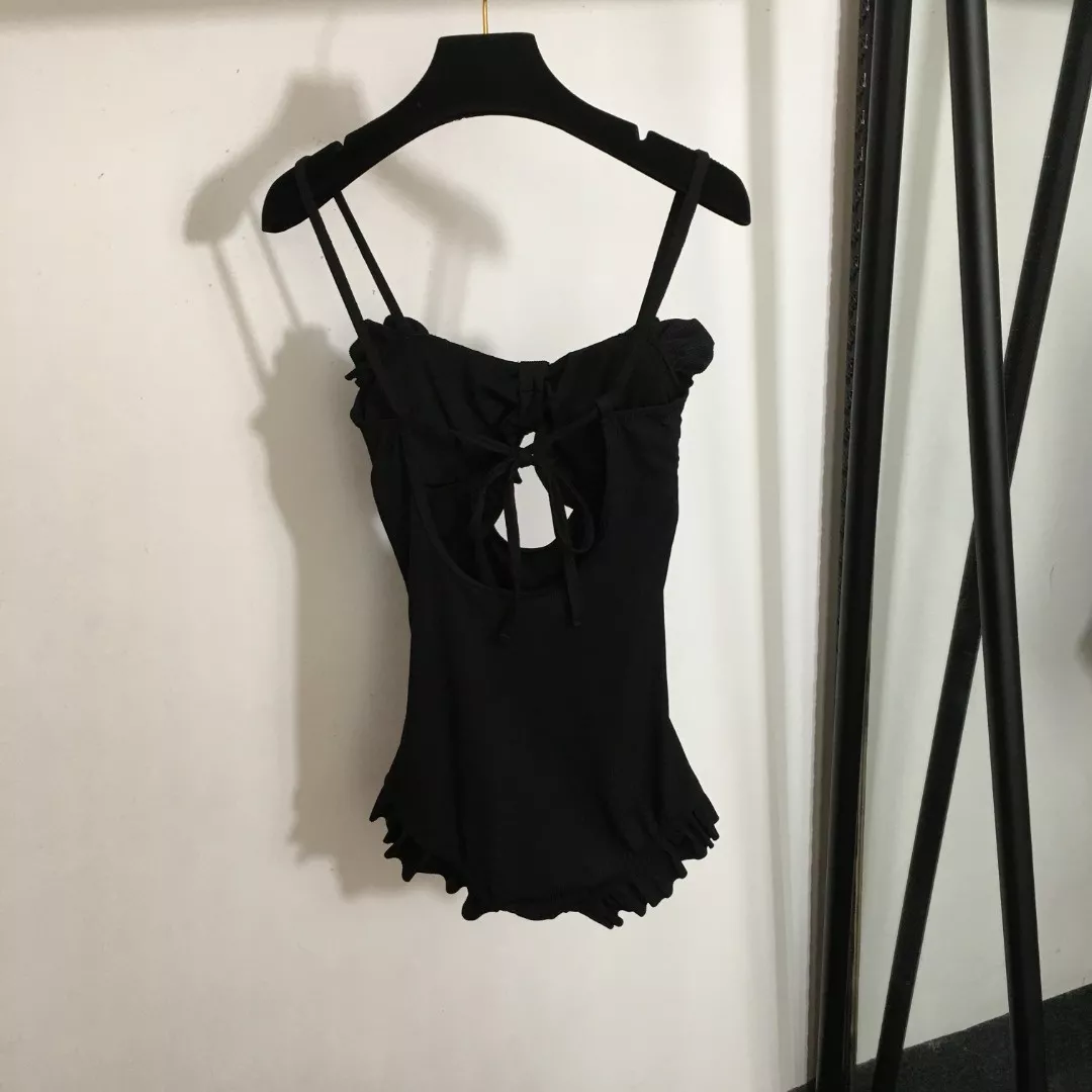 샤넬 프릴 디테일 로고 장식 백리스 원피스 수영복 상세 이미지 6