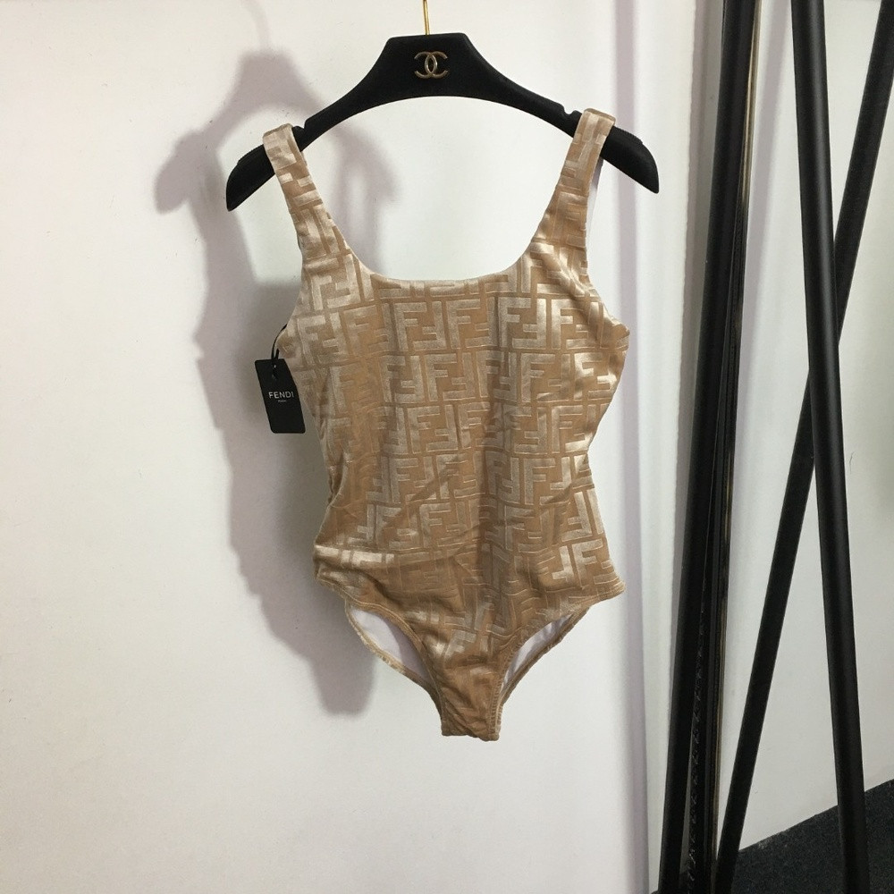 펜디 더블 F 레터 벨벳 스트랩 원피스 수영복