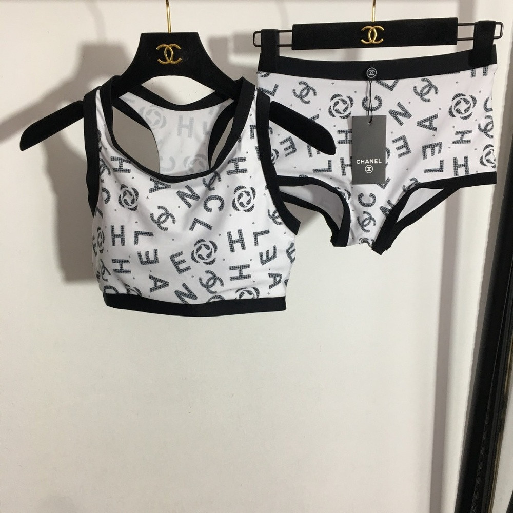 샤넬 레터 프린트 분리형 비키니 수영복 세트