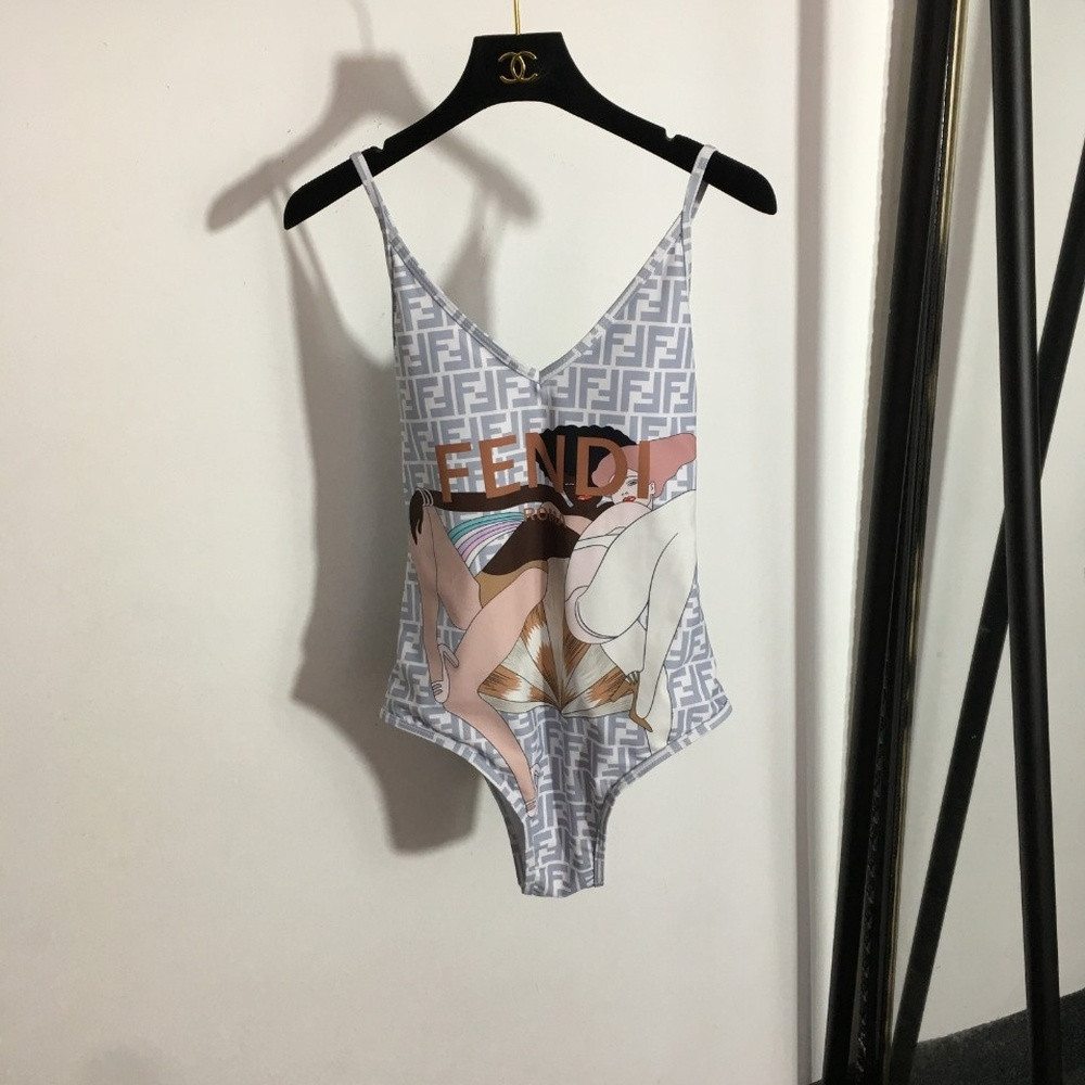 펜디 F 레터 패턴 홀터 스타일 원피스 수영복