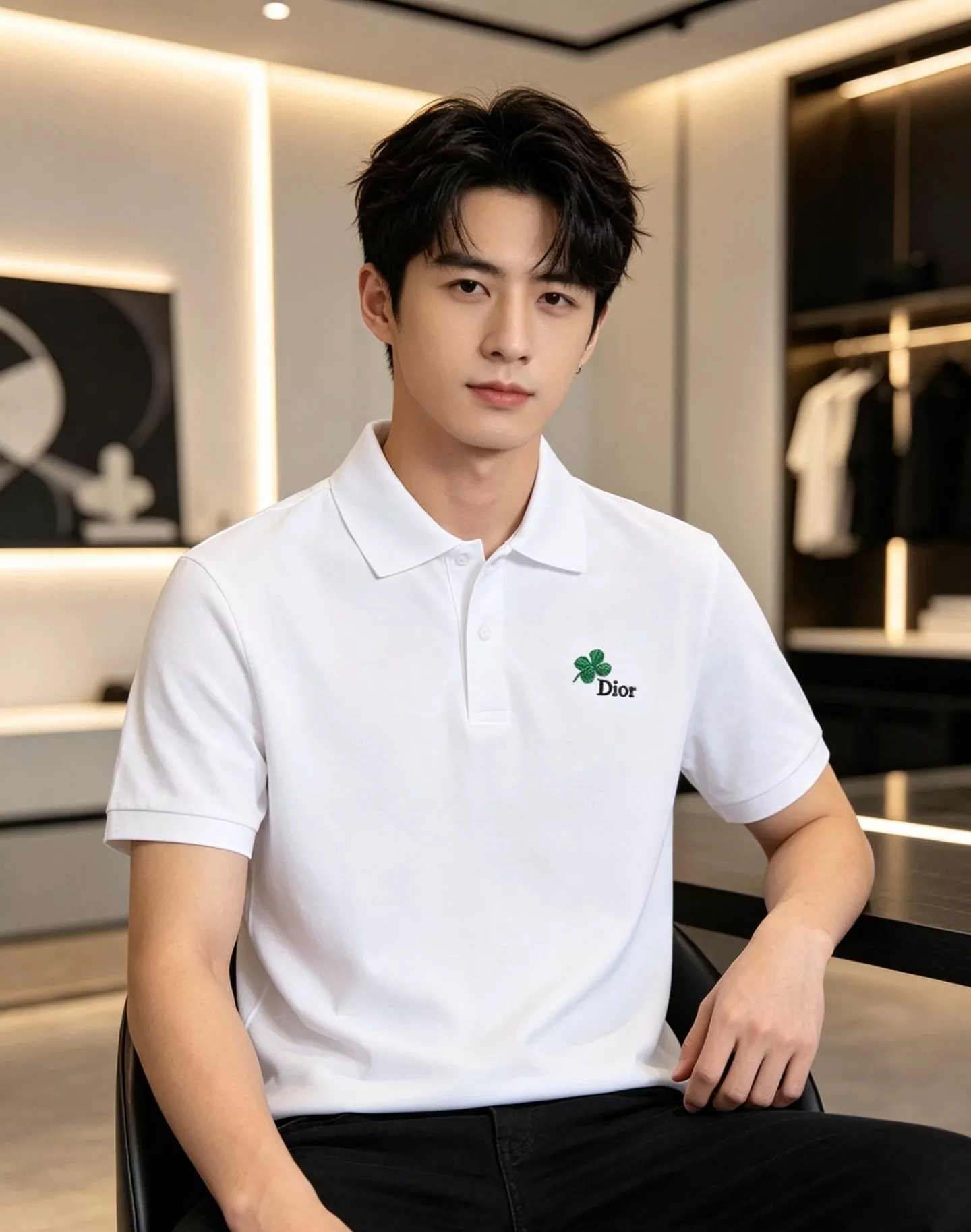 디올 네잎클로버 자수 레터링 반소매 폴로 셔츠 상세 이미지 16