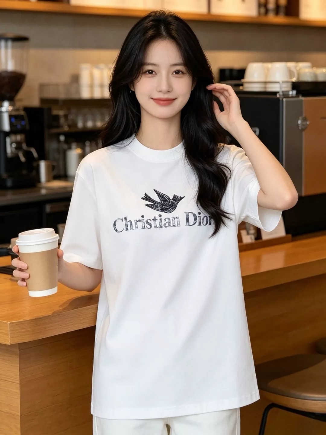 디올 워터컬러 버드 프린트 레터링 반소매 티셔츠 상세 이미지 14