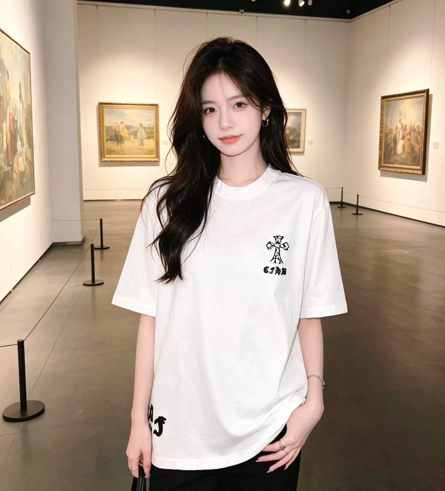 크롬하츠 십자가 패치 자수 라운드넥 반소매 티셔츠 상세 이미지 13