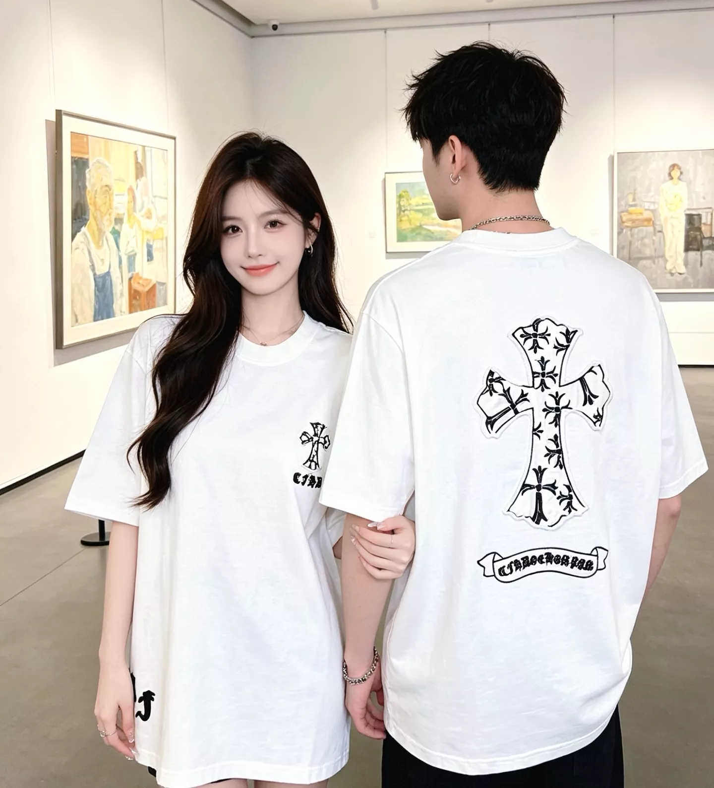 크롬하츠 십자가 패치 자수 라운드넥 반소매 티셔츠 상세 이미지 17