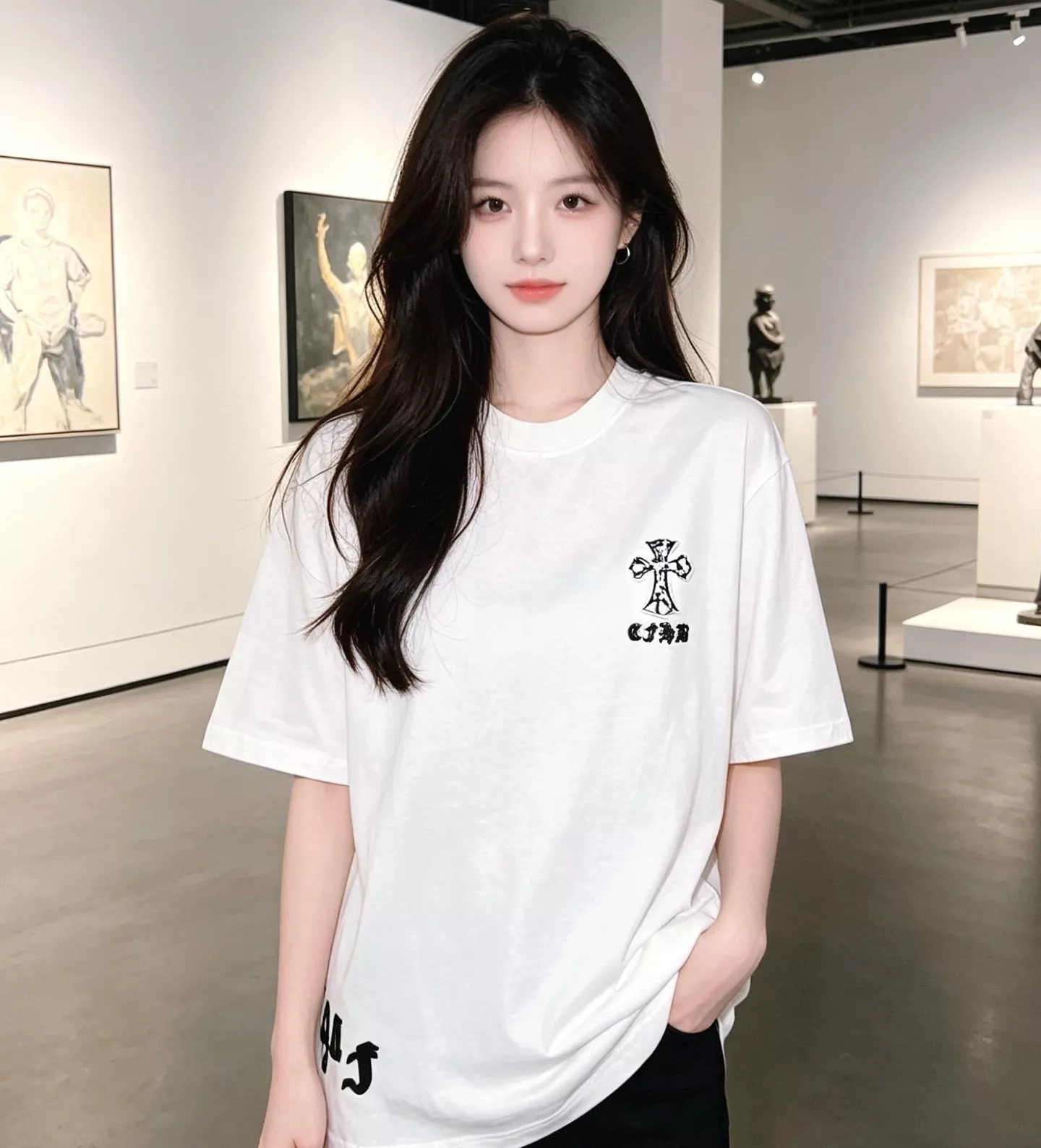크롬하츠 십자가 패치 자수 라운드넥 반소매 티셔츠 상세 이미지 11