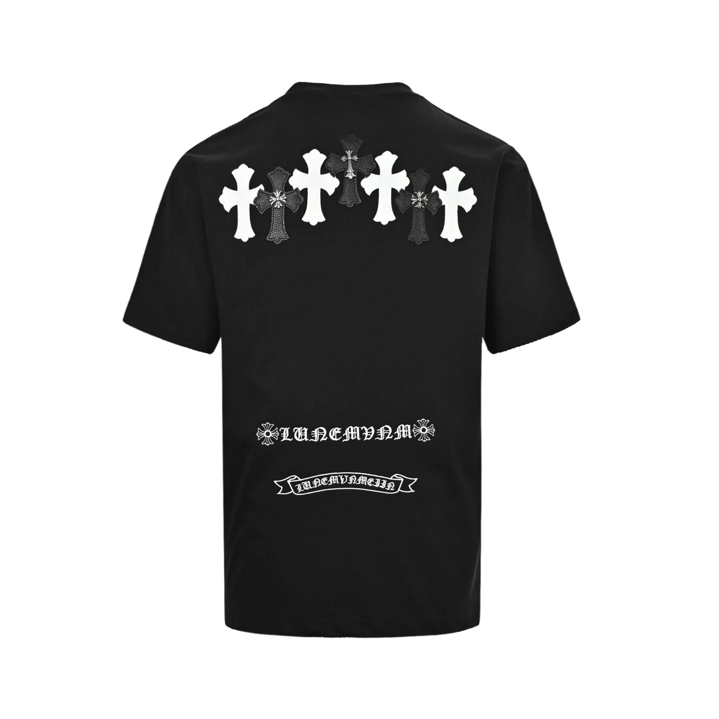 크롬하츠 십자가 가죽 패치 장식 반소매 티셔츠 상세 이미지 3