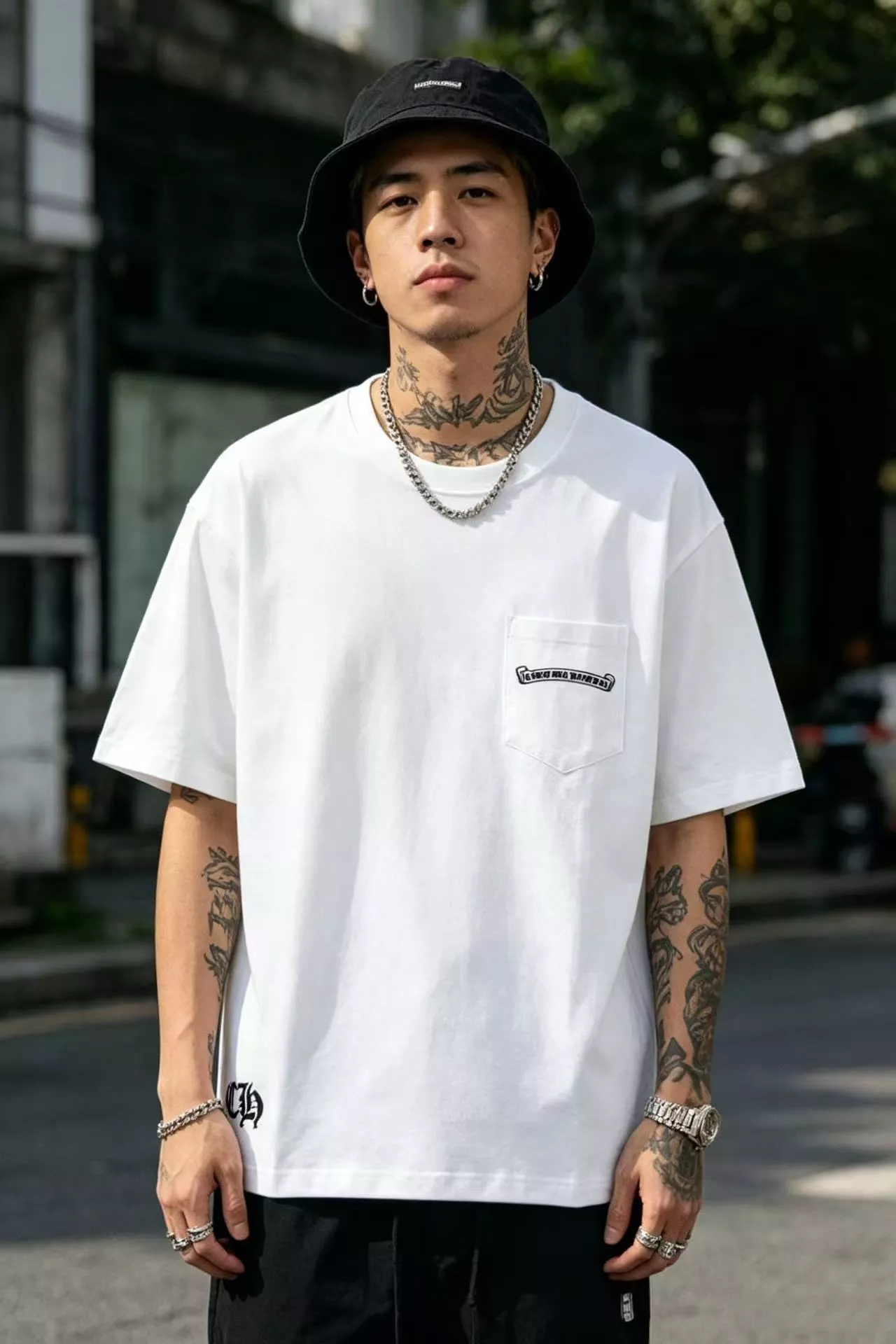 크롬하츠 밑단 십자가 프린트 반소매 티셔츠 상세 이미지 12