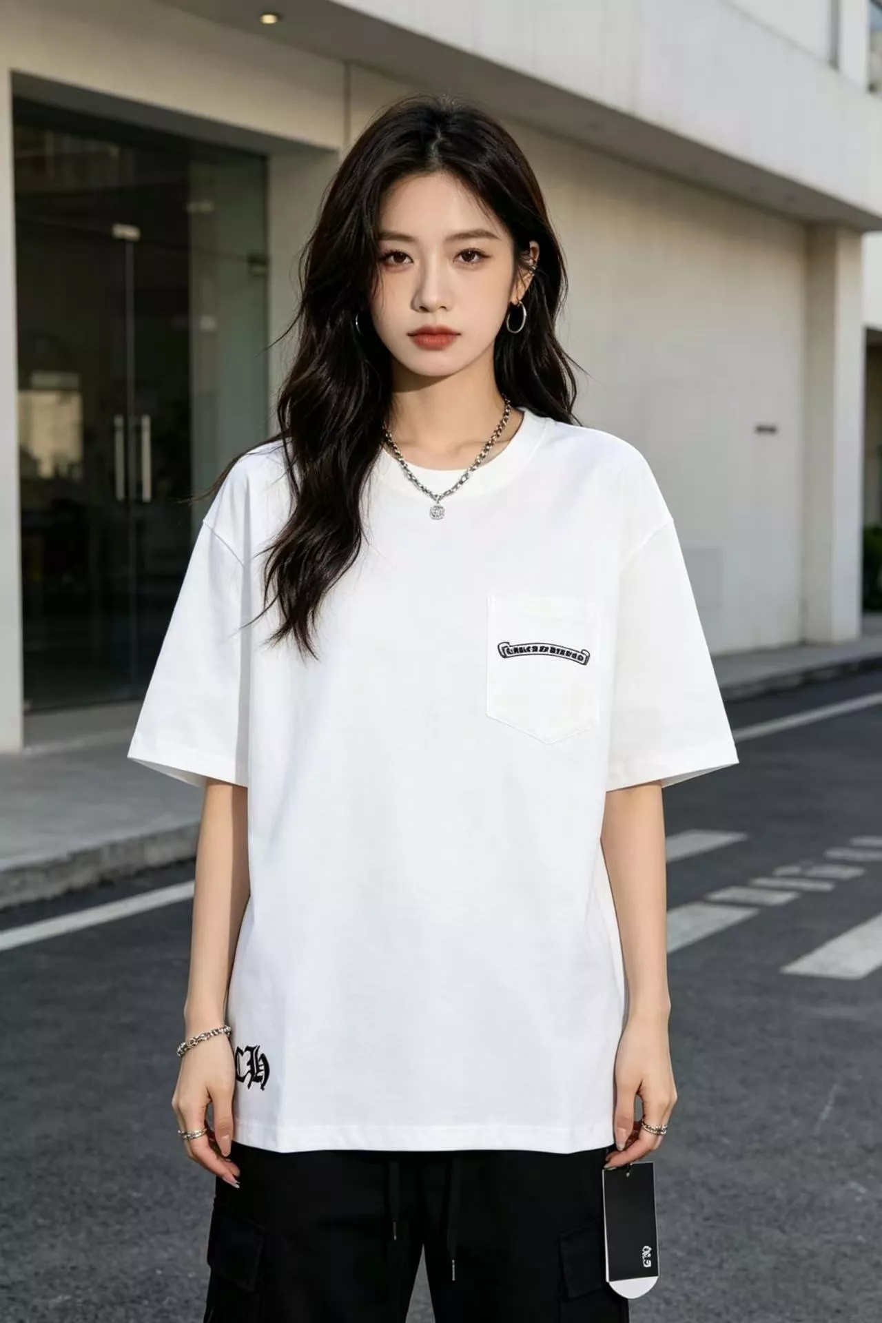 크롬하츠 밑단 십자가 프린트 반소매 티셔츠 상세 이미지 13