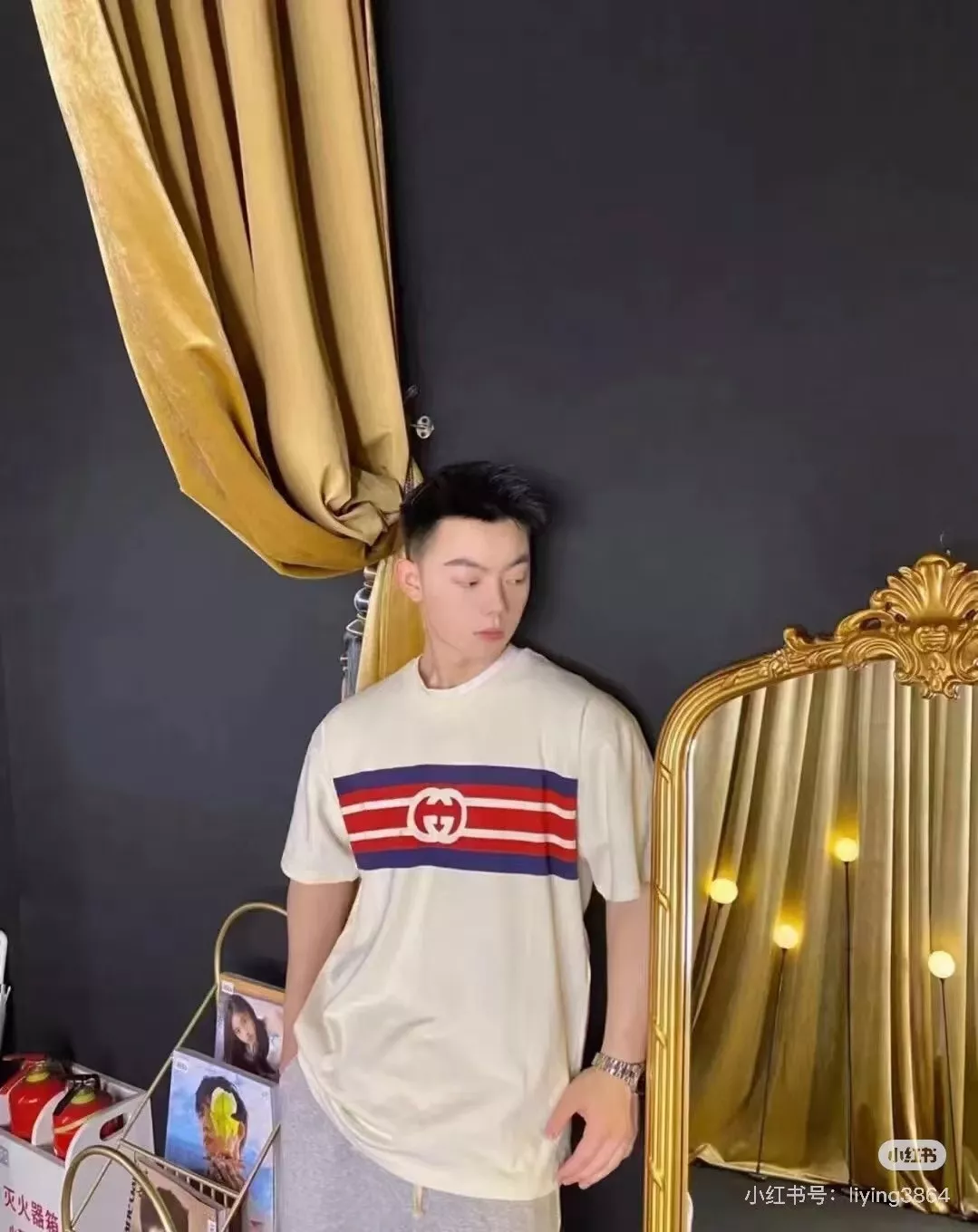 구찌 더블 G 스트라이프 프린트 반소매 니트 티셔츠 상세 이미지 18