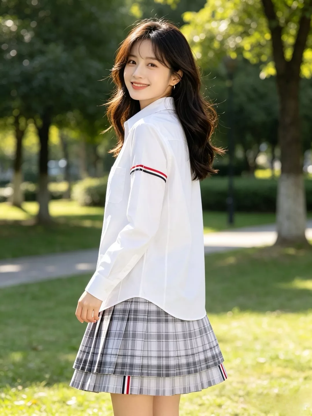 톰브라운 체크 스트라이프 슬릿 플리츠 미니 스커트 상세 이미지 14