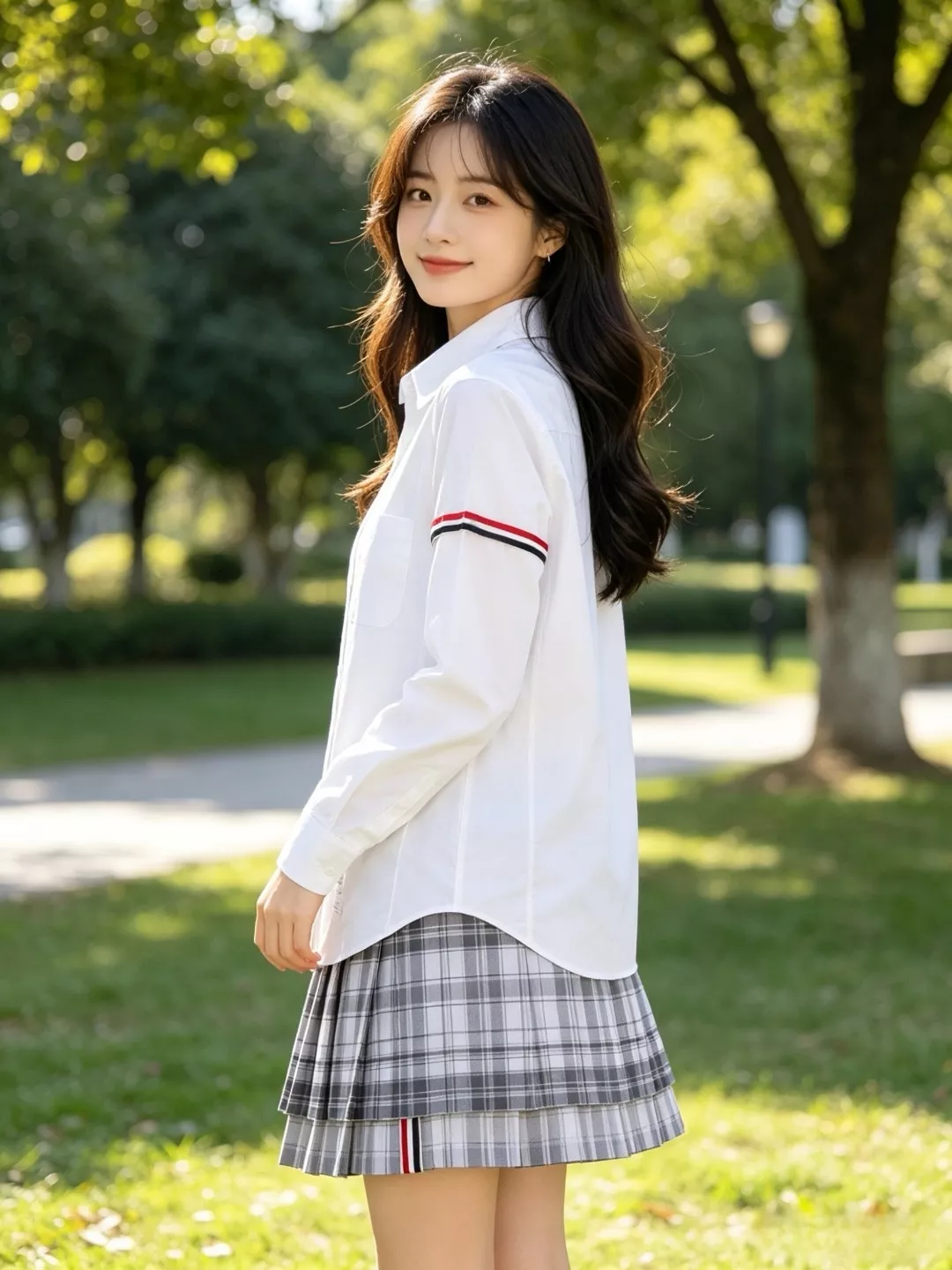 톰브라운 체크 스트라이프 슬릿 플리츠 미니 스커트 상세 이미지 16