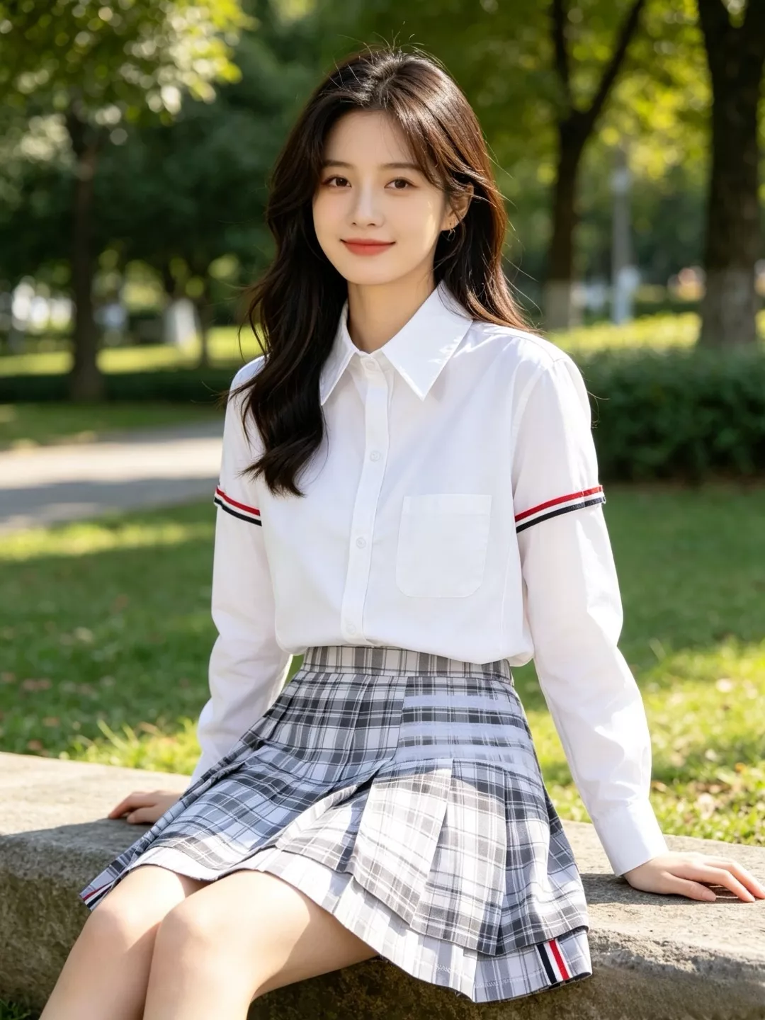 톰브라운 체크 스트라이프 슬릿 플리츠 미니 스커트 상세 이미지 18