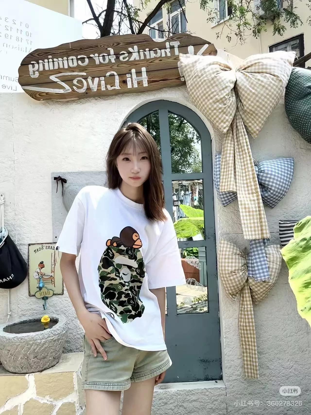 베이프 카무플라주 유인원 헤드 로고 프린트 반소매 티셔츠 상세 이미지 18