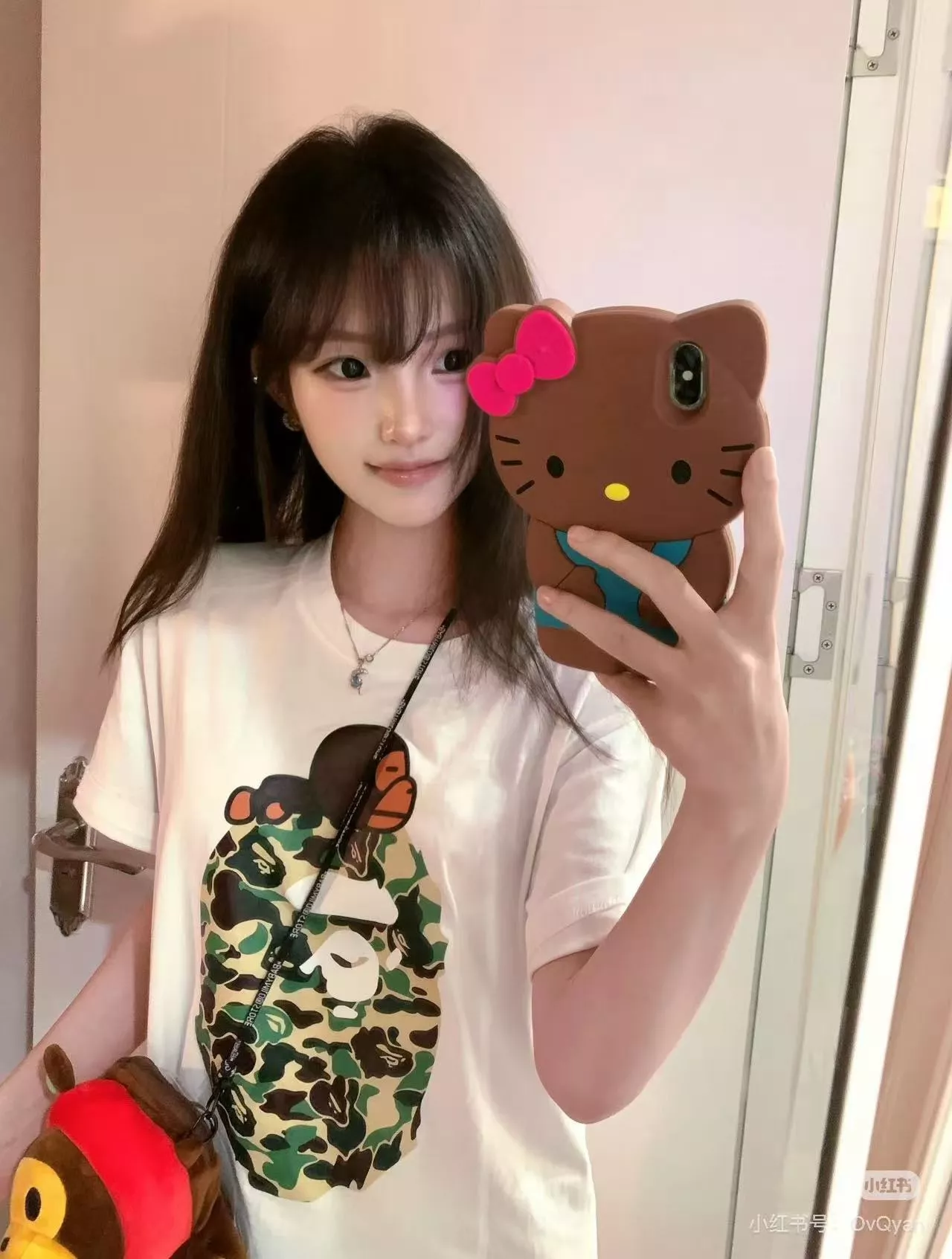 베이프 카무플라주 유인원 헤드 로고 프린트 반소매 티셔츠 상세 이미지 17