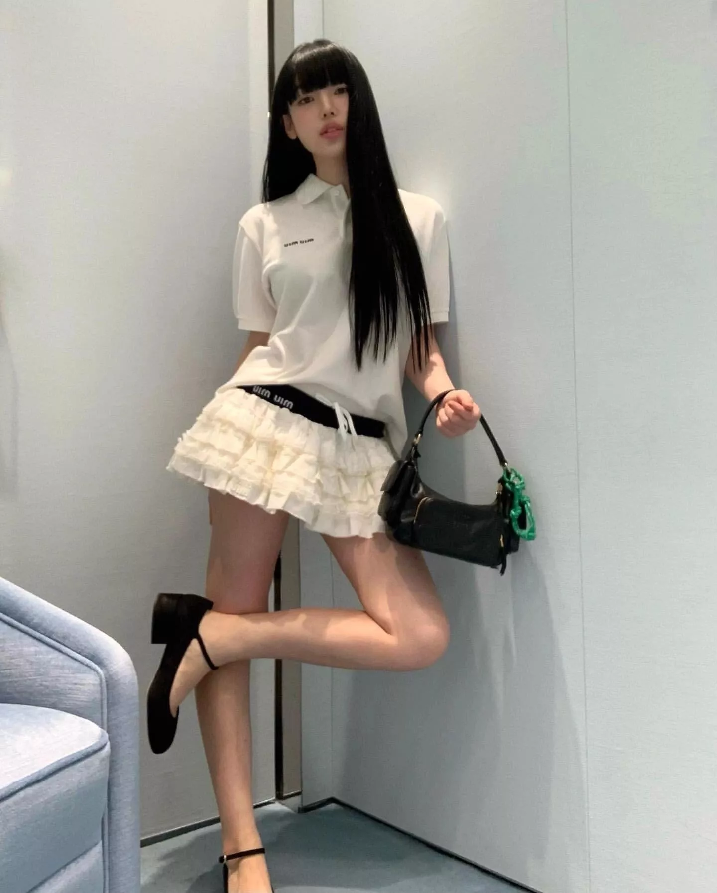 미우미우 클래식 로고 자수 폴로 반소매 상세 이미지 14