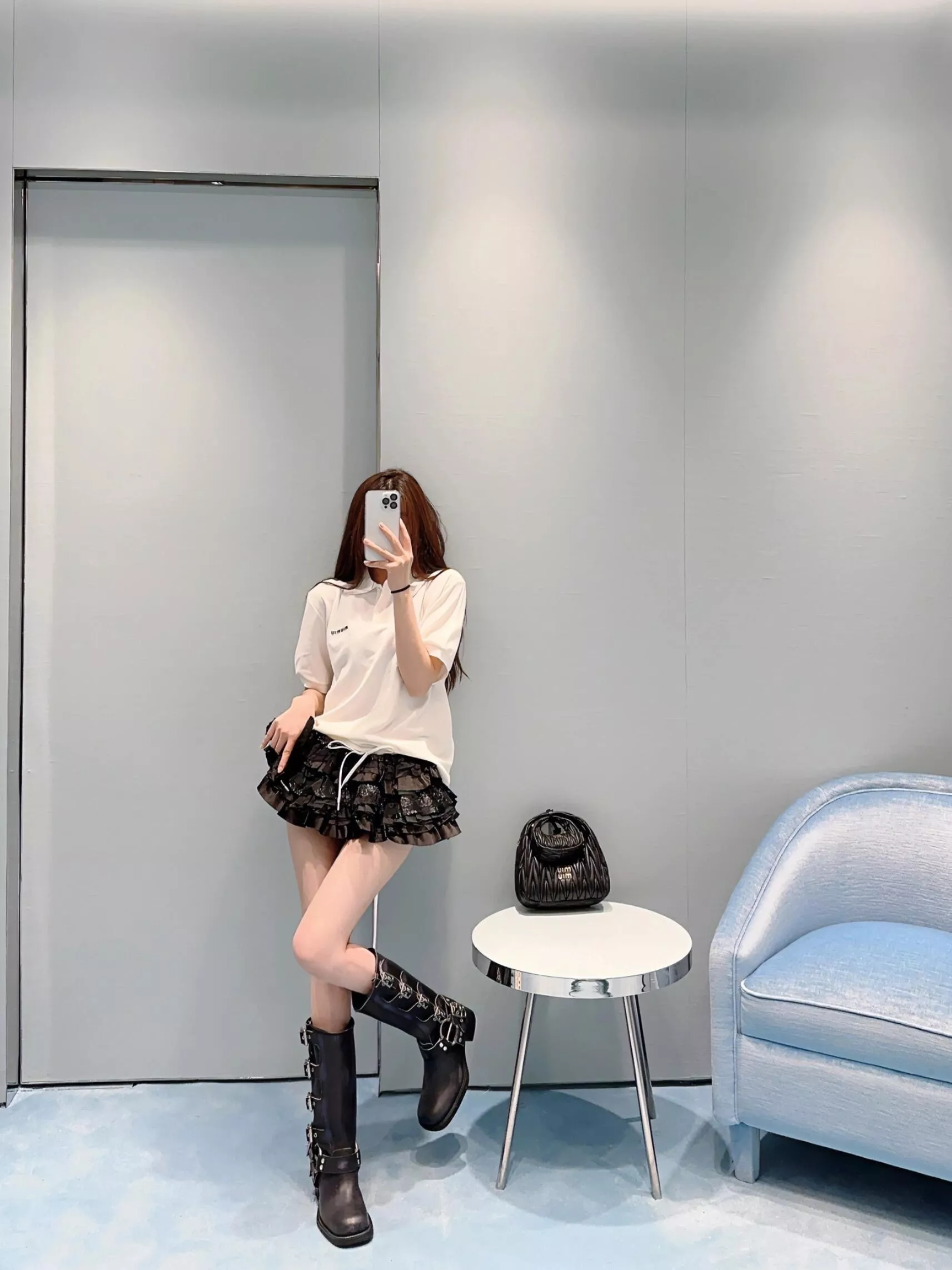 미우미우 클래식 로고 자수 폴로 반소매 상세 이미지 20