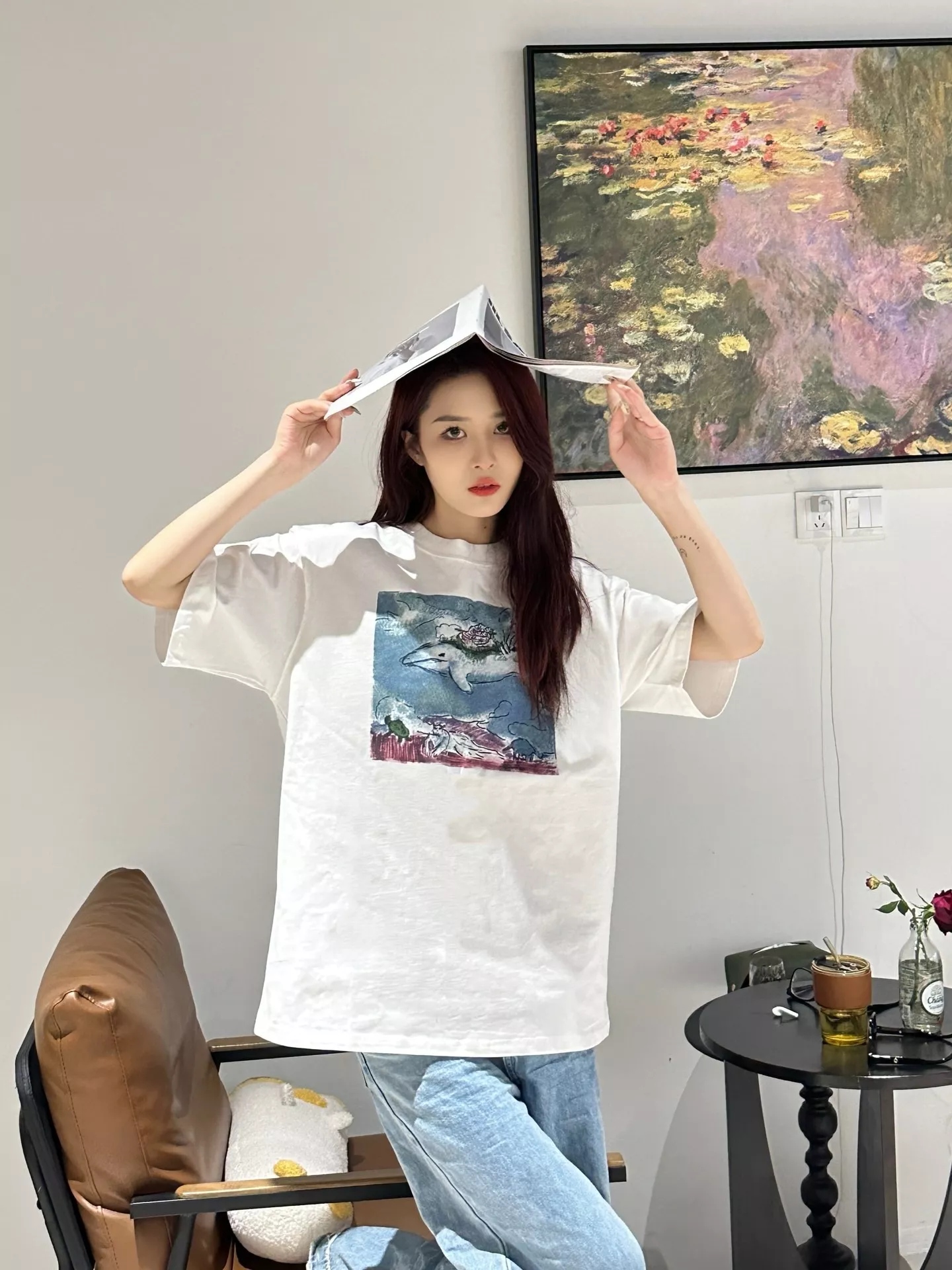 마르니 손그림 그래픽 고래 프린트 반소매 티셔츠 상세 이미지 13