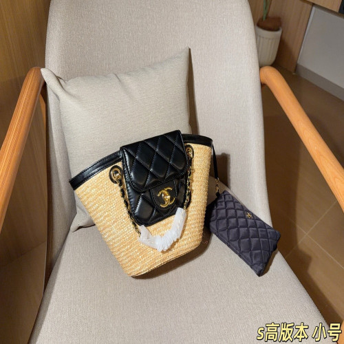 샤넬 라피아 짜임 바스켓 비치백