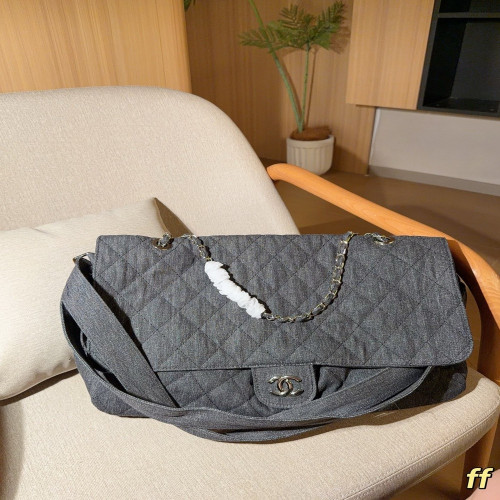 샤넬 데님 퀼팅 공항 스타일 숄더백