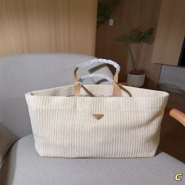 프라다 라피아 스타일 위빙 쇼핑 토트백