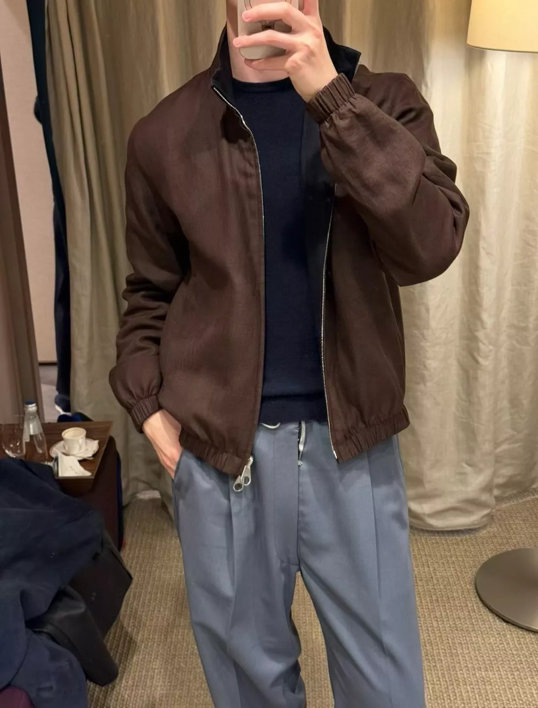 로로피아나 양면 착용이 가능한 린넨 보머 스타일 집업 재킷 상세 이미지 12