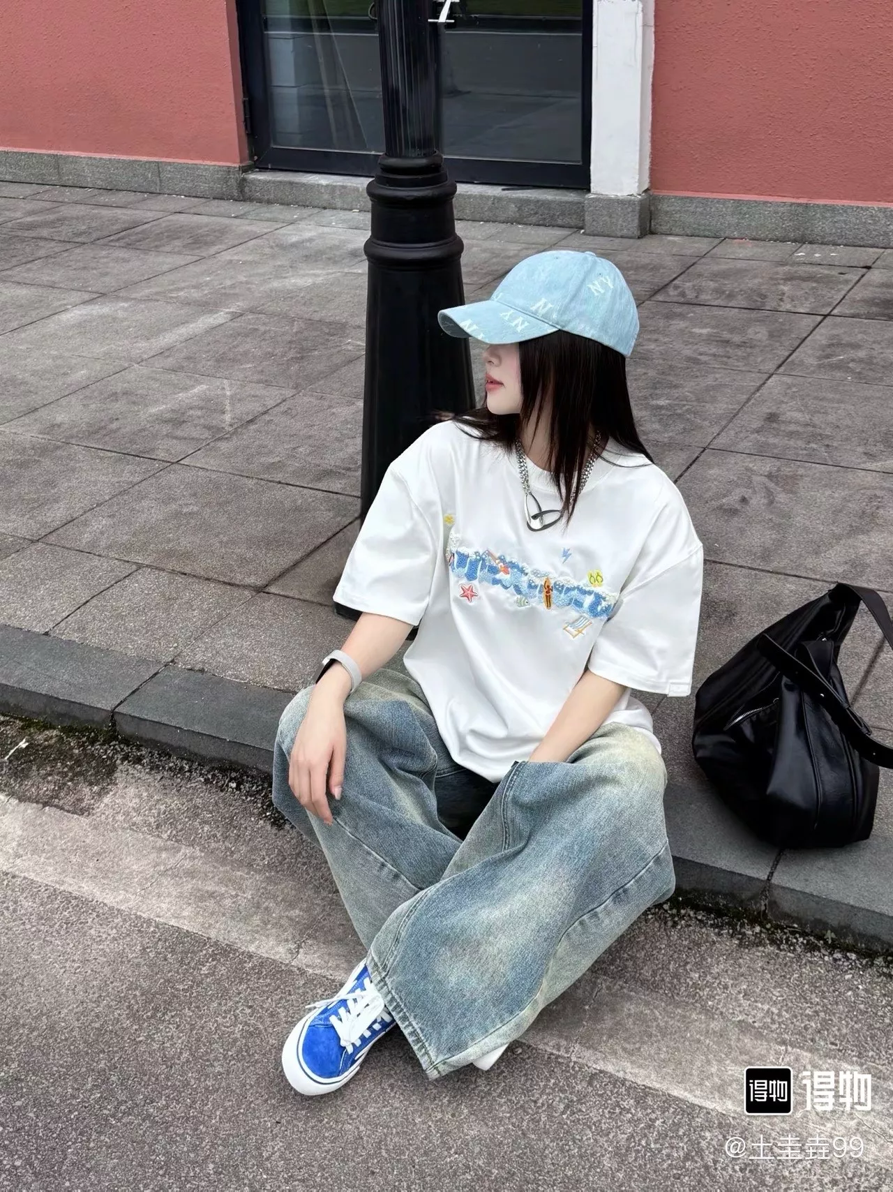 아메리칸익스프레스 진주 장식 타월 자수 반소매 티셔츠 상세 이미지 30