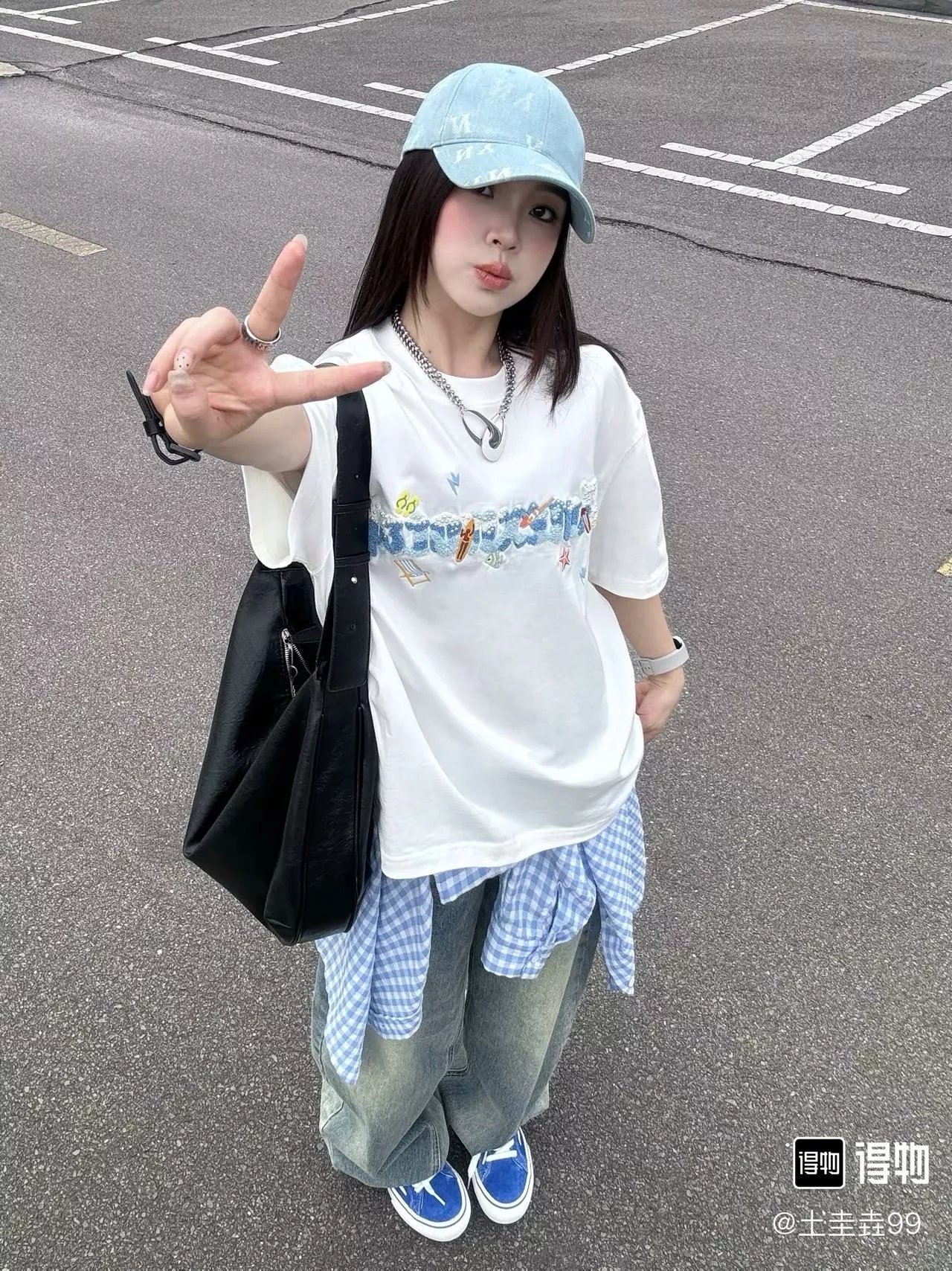 아메리칸익스프레스 진주 장식 타월 자수 반소매 티셔츠 상세 이미지 19