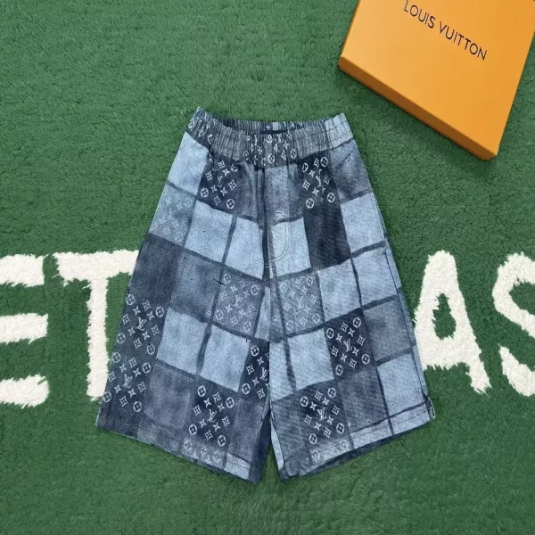 루이비통 레이저 로고 패치워크 데님 반바지