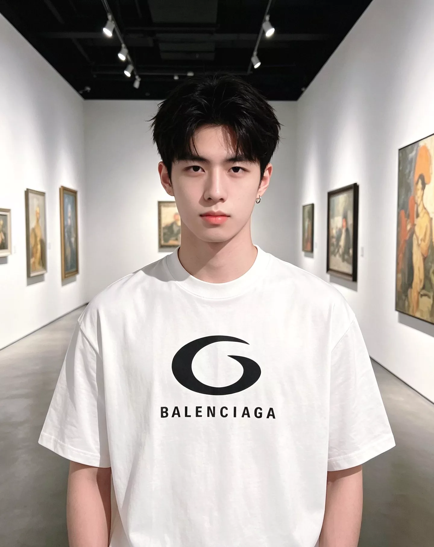 발렌시아가 원형 실리콘 로고 프린트 반소매 티셔츠 상세 이미지 16
