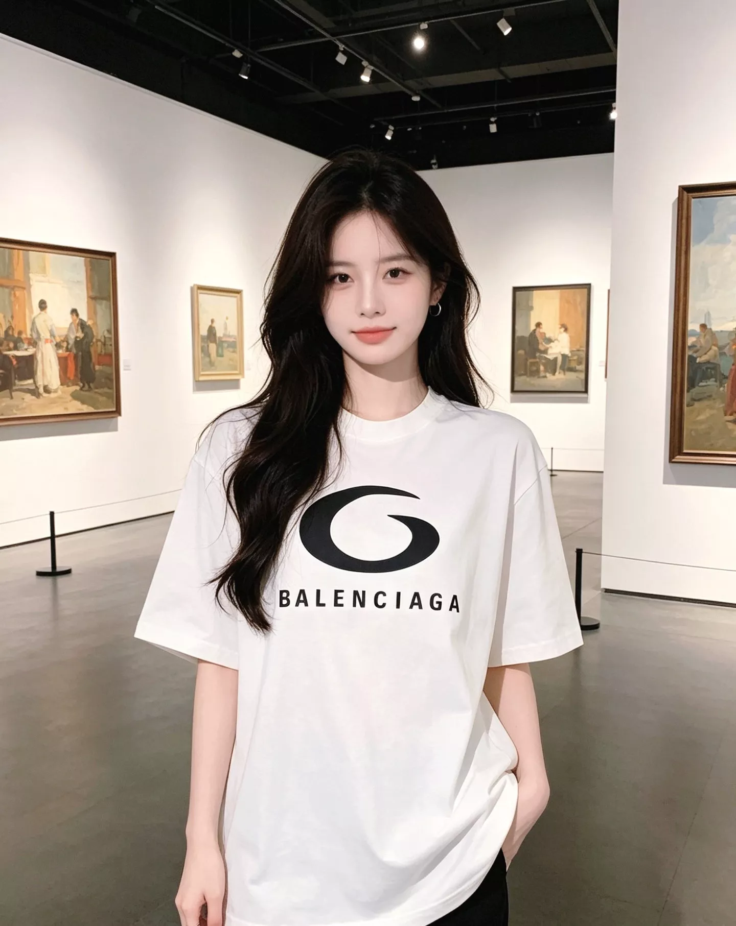 발렌시아가 원형 실리콘 로고 프린트 반소매 티셔츠 상세 이미지 13