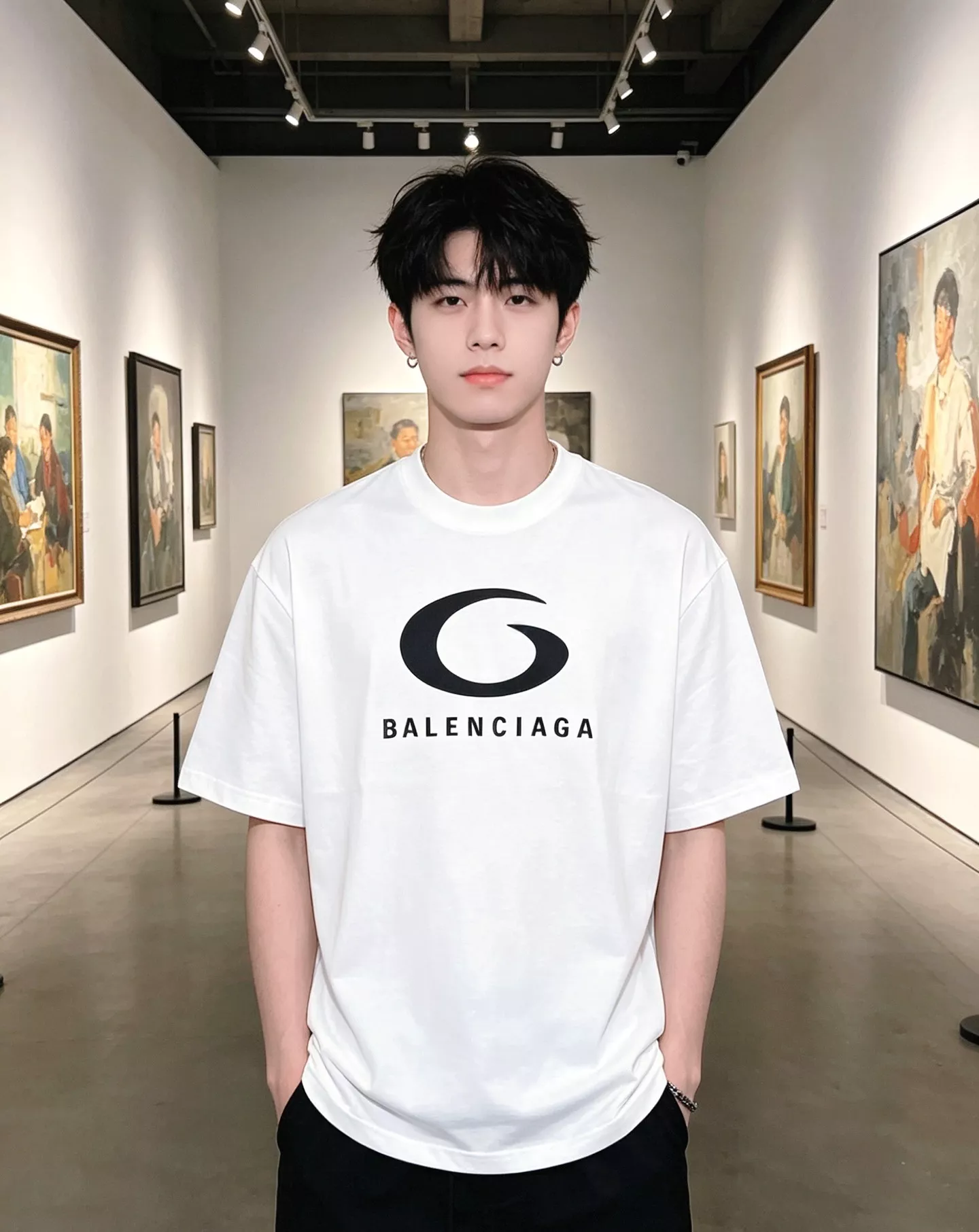 발렌시아가 원형 실리콘 로고 프린트 반소매 티셔츠 상세 이미지 14