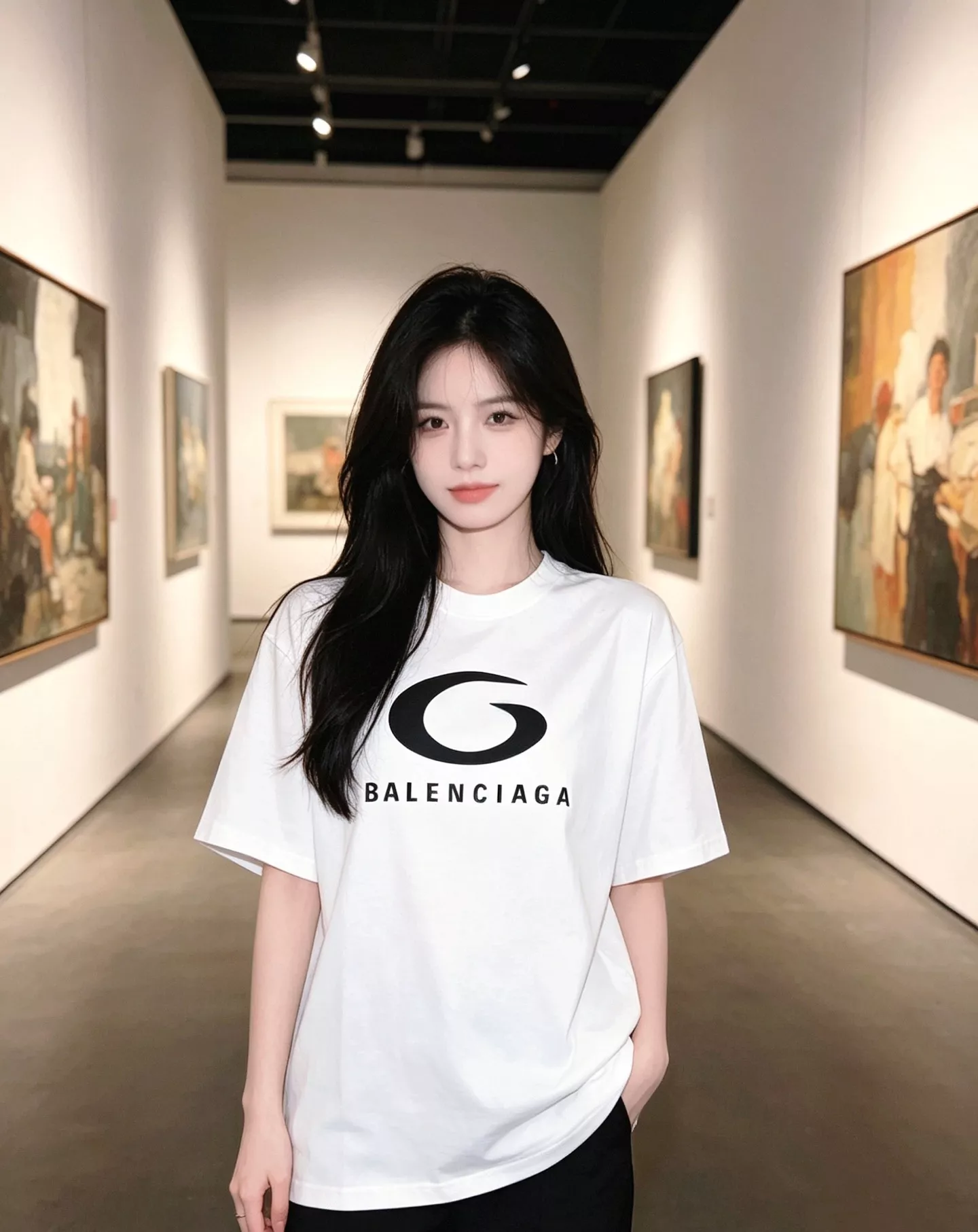 발렌시아가 원형 실리콘 로고 프린트 반소매 티셔츠 상세 이미지 11