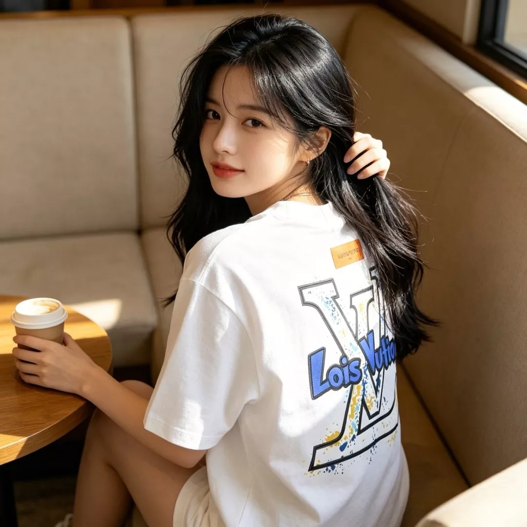루이비통 블루 화이트 그래피티 로고 앞뒤 프린팅 반소매 티셔츠 상세 이미지 14