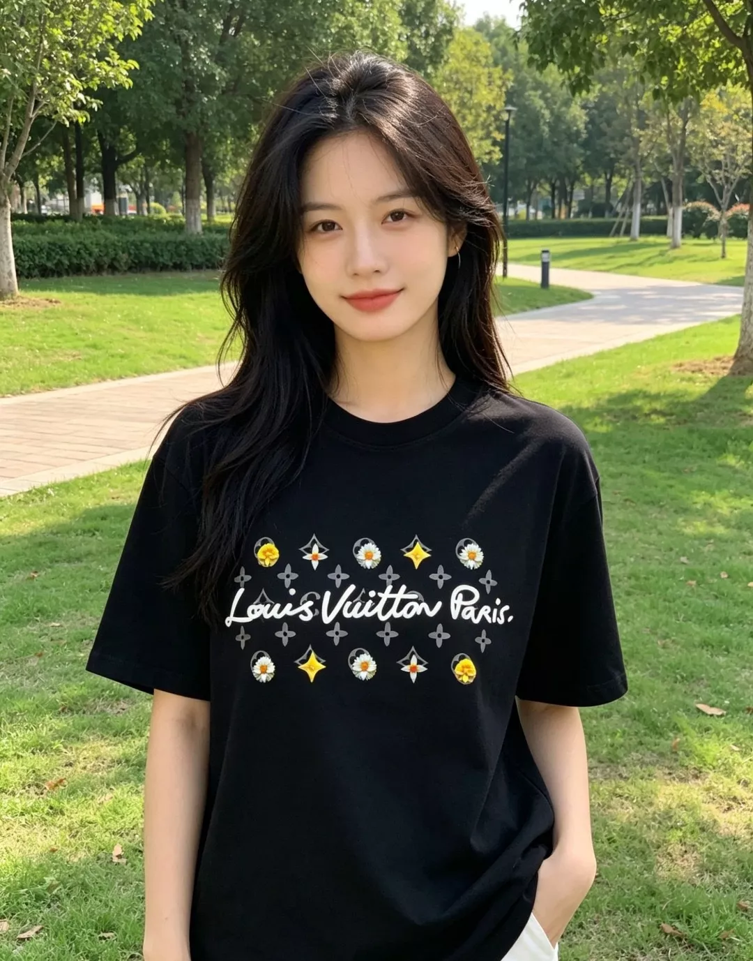 루이비통 모노그램과 데이지 프린트가 돋보이는 반소매 티셔츠 상세 이미지 13