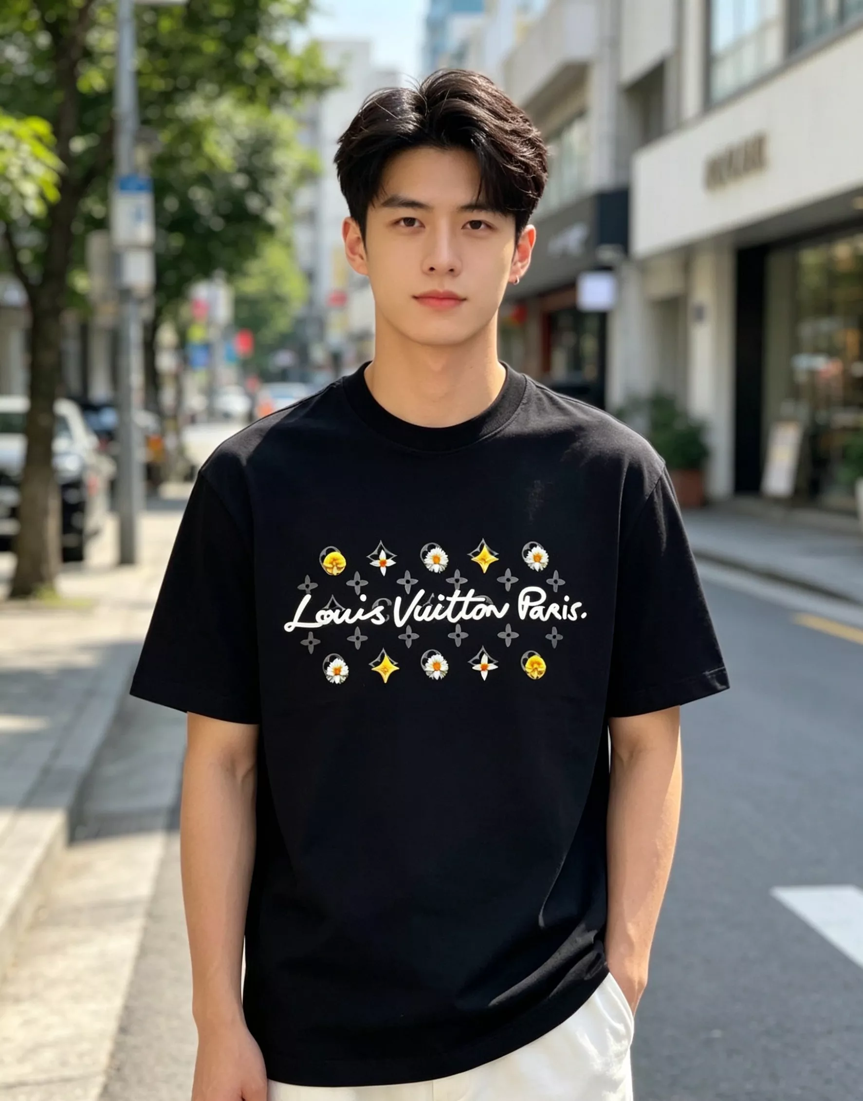 루이비통 모노그램과 데이지 프린트가 돋보이는 반소매 티셔츠 상세 이미지 15