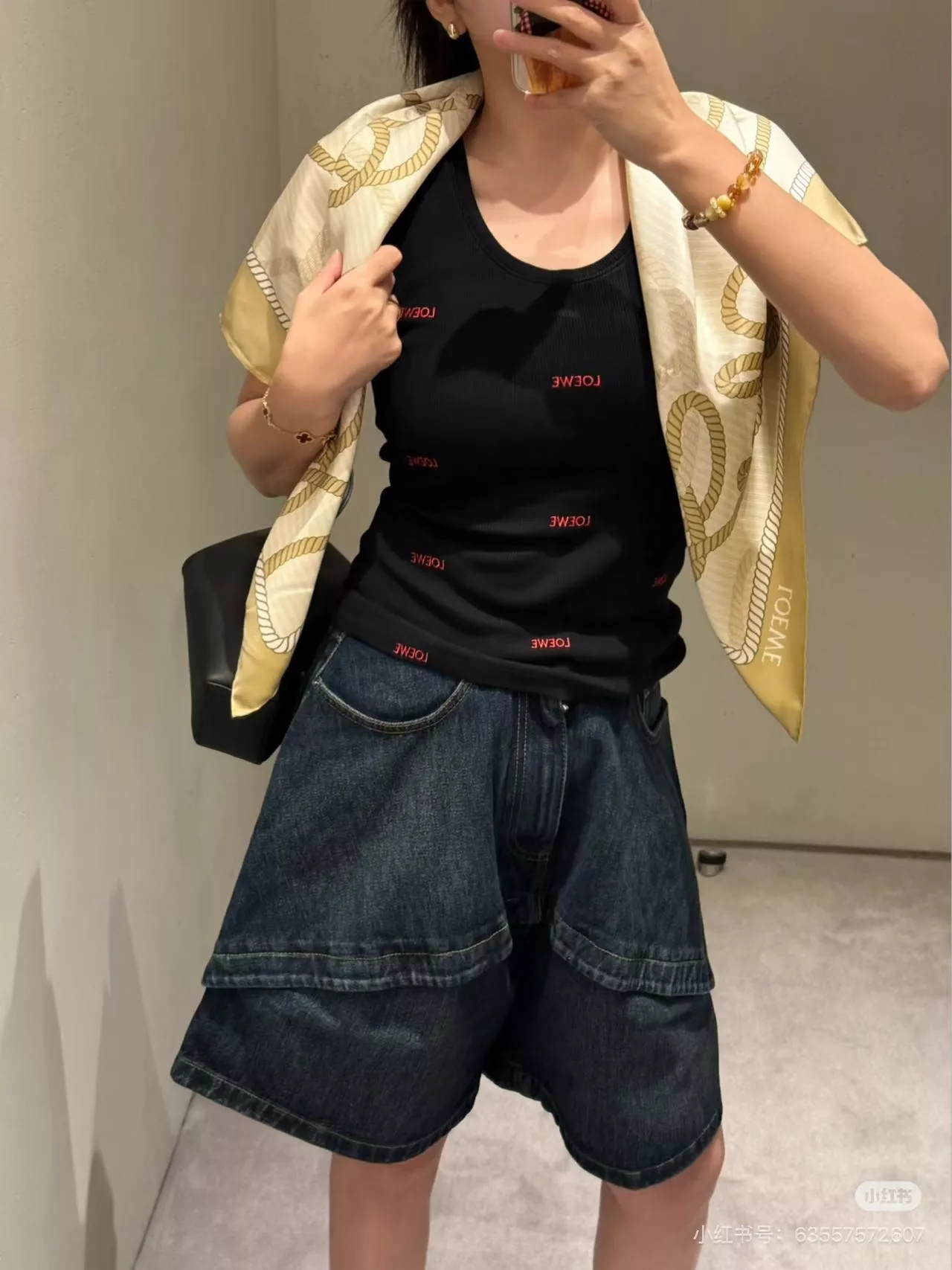 로에베 하이웨이스트 데님 와이드 하프 팬츠 상세 이미지 48