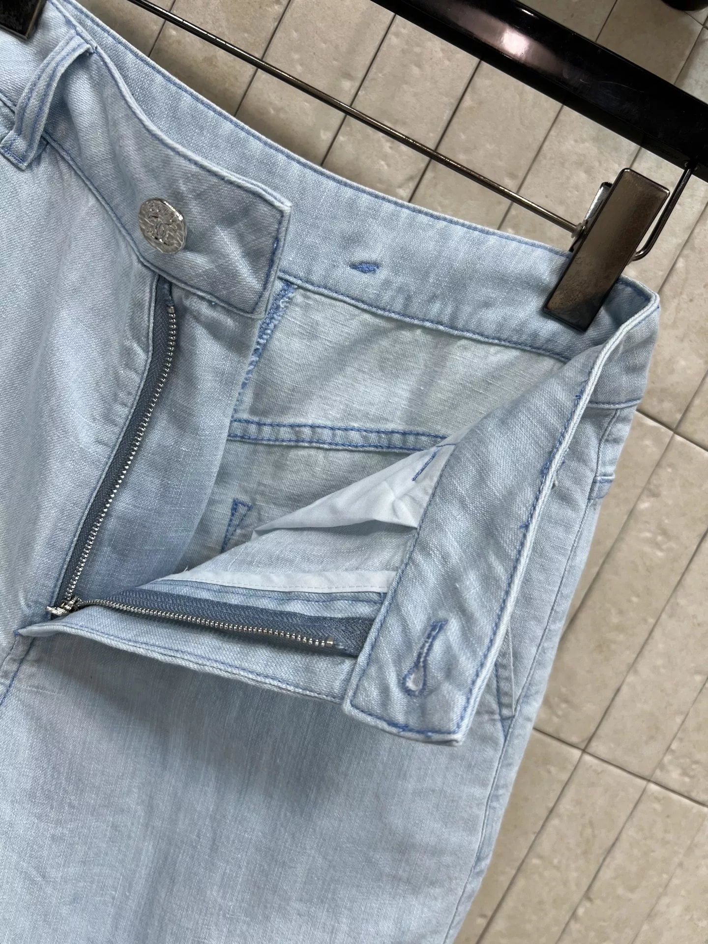 셀린느 린넨 코튼 혼방 와이드 데님 하프 팬츠 상세 이미지 5