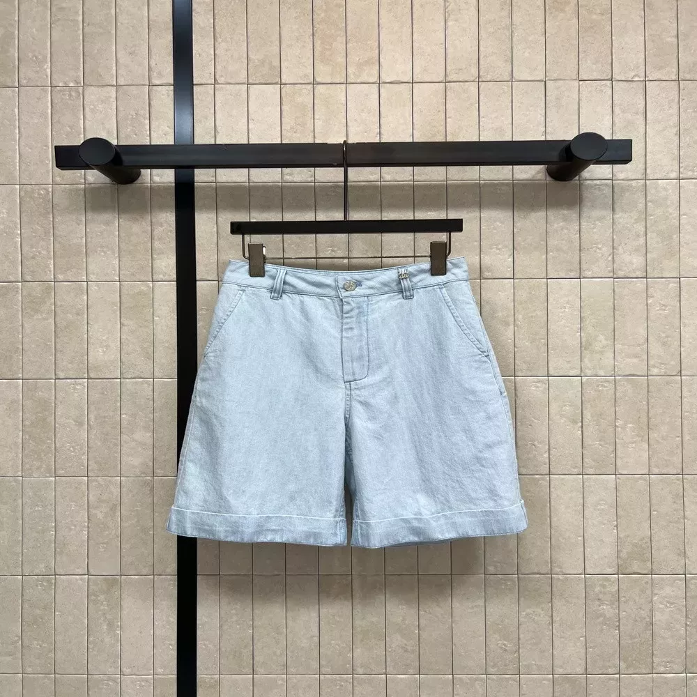 셀린느 린넨 코튼 혼방 와이드 데님 하프 팬츠