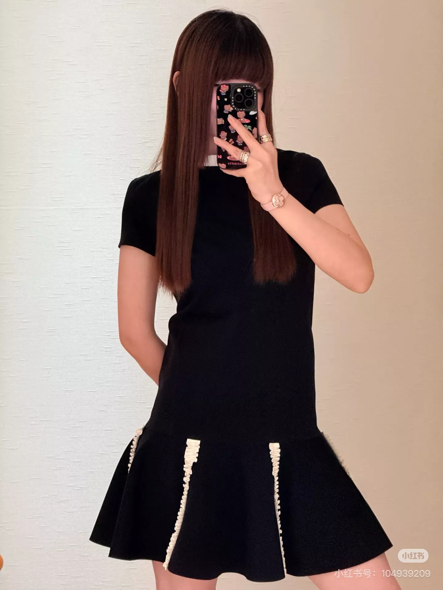 로에베 블랙 프릴 배색 반소매 원피스 상세 이미지 19