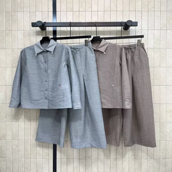 셀린느 실크 혼방 카라 셔츠와 드로스트링 팬츠 세트