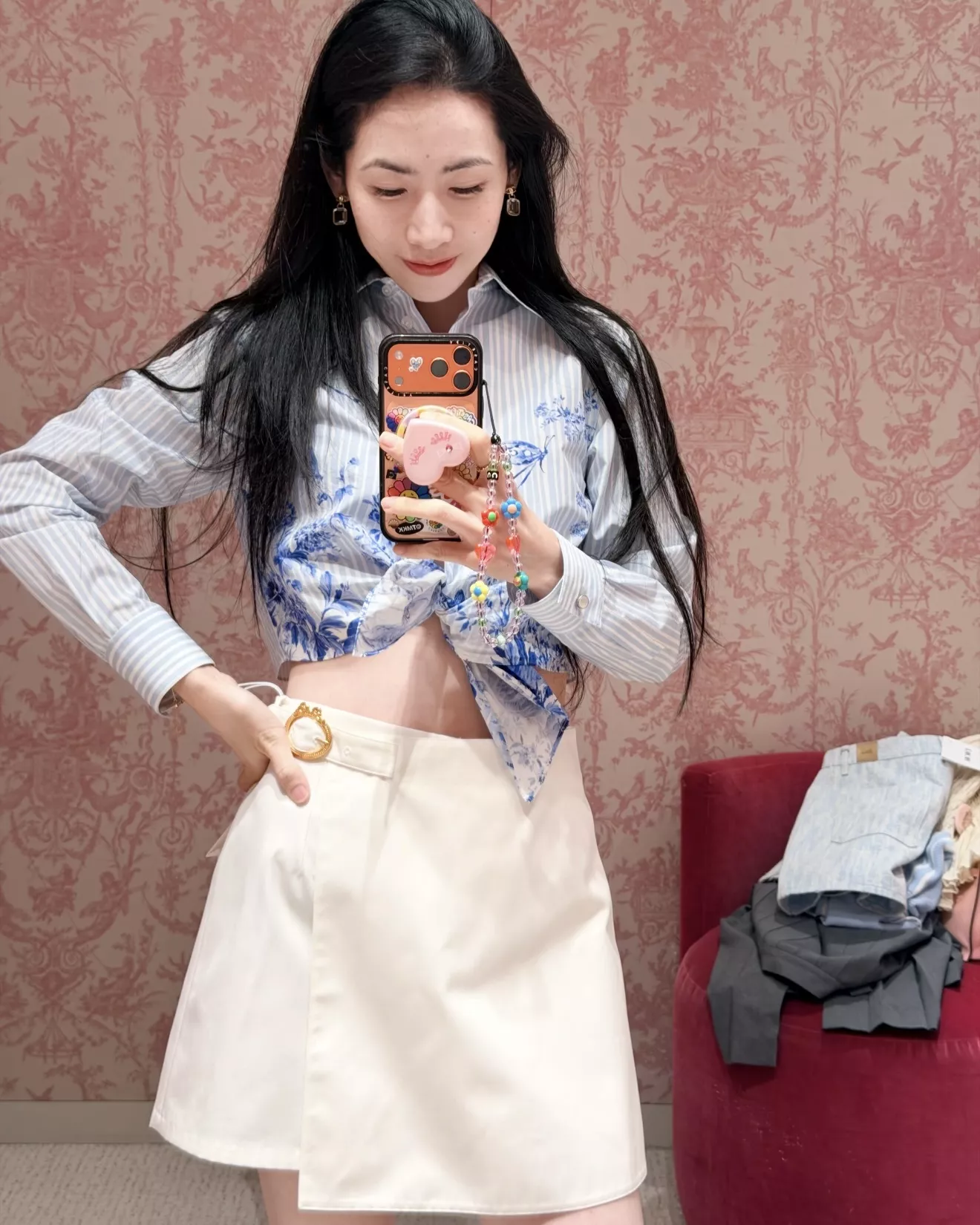 디올 고리 장식 하이웨이스트 팬츠 스커트 상세 이미지 23