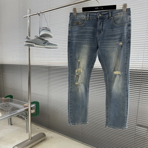 디올 남성용 슬림핏 디스트로이드 데님 팬츠