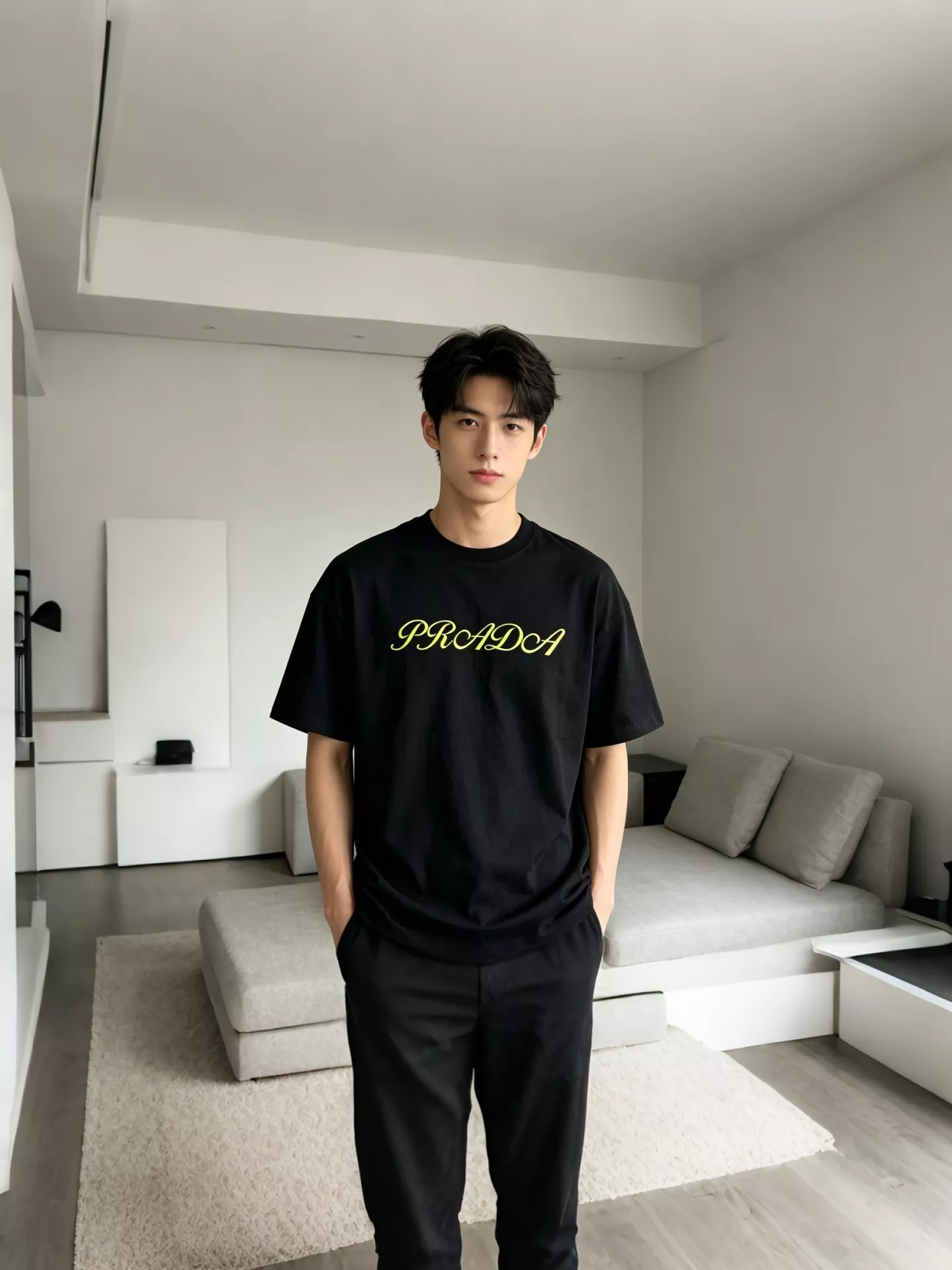 프라다 남성 로고 자수 반소매 티셔츠 상세 이미지 27