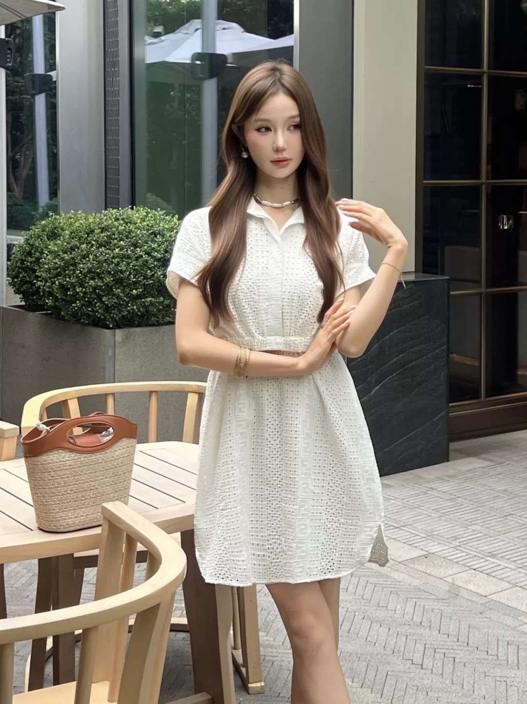 펜디 코튼 자수 펀칭 셔츠형 원피스 상세 이미지 14