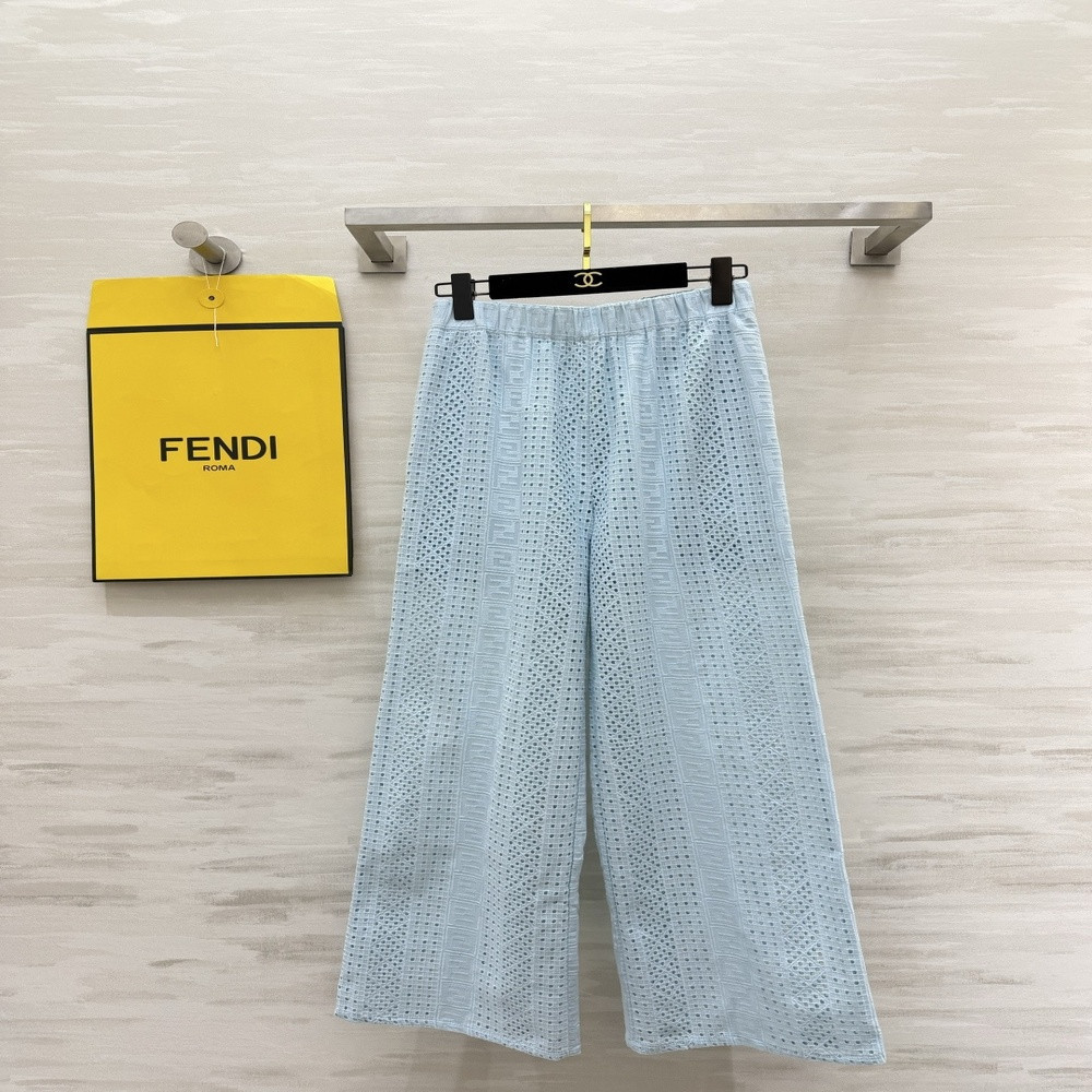펜디 자수 펀칭 디테일 와이드 팬츠
