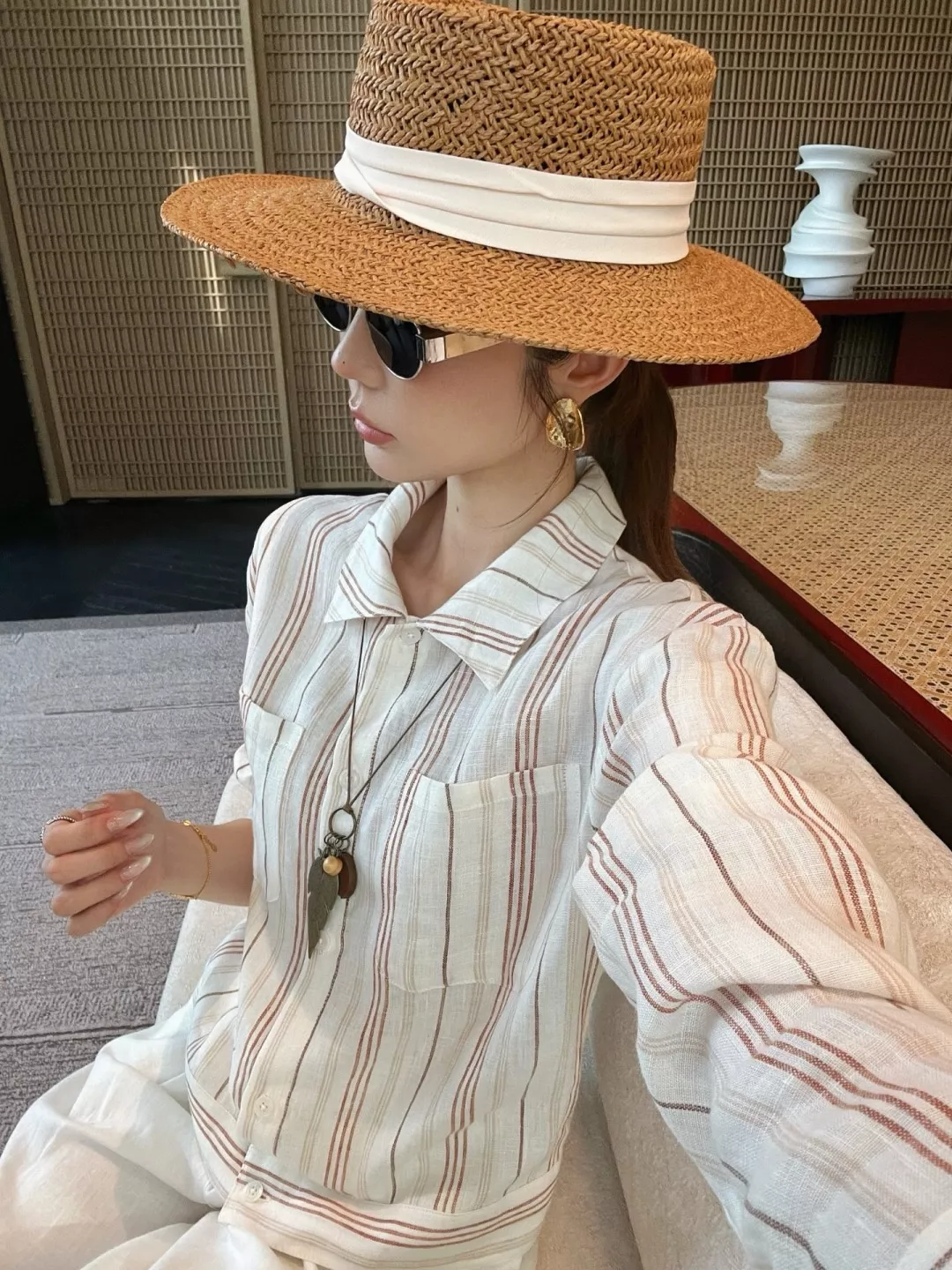 로로피아나 린넨 스트라이프 버튼 재킷 상세 이미지 12