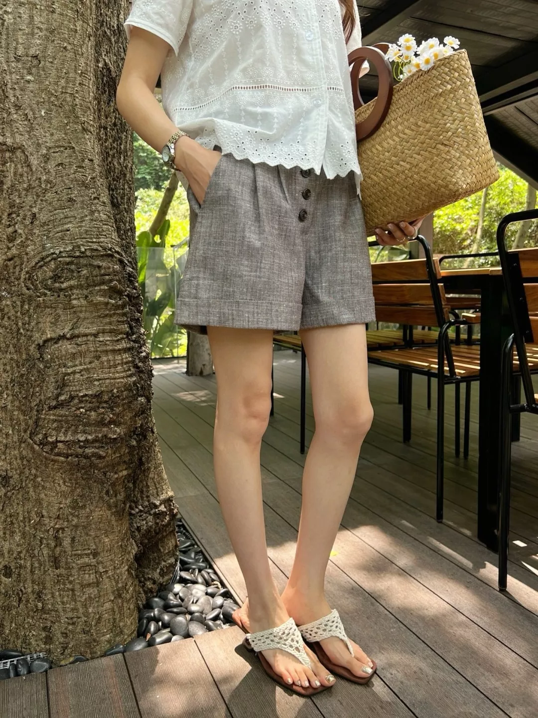 랄프로렌 빈티지 그레이 린넨 하이웨이스트 숏팬츠 상세 이미지 11
