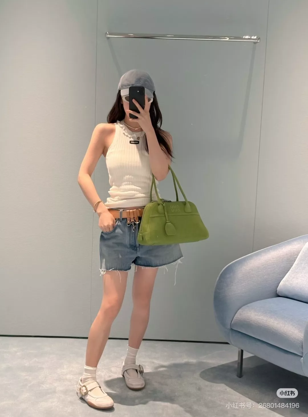 미우미우 자수 레터링 데님 쇼츠 상세 이미지 7
