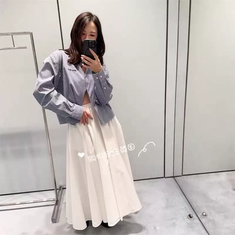미우미우 스트라이프 자수 포인트 셔츠 상세 이미지 5