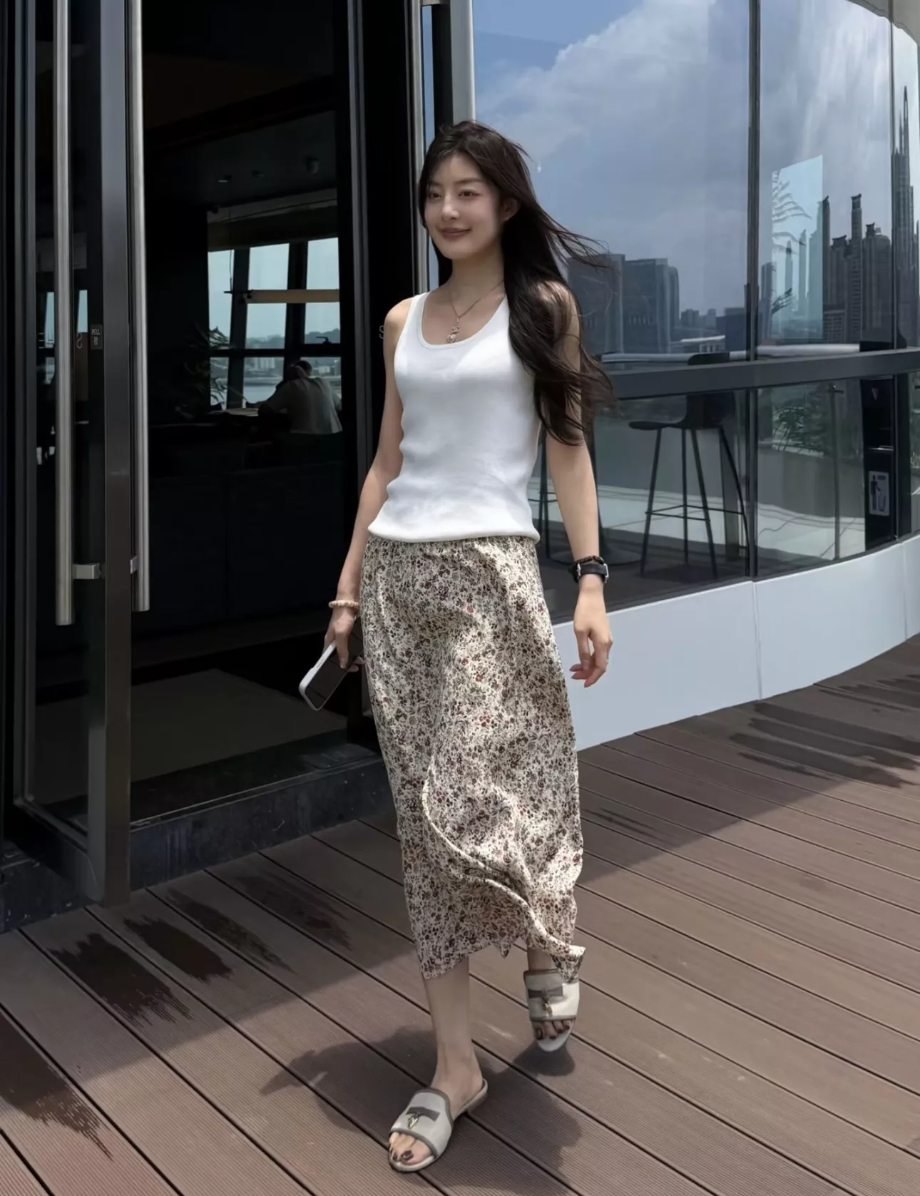 로로피아나 플로럴 실크 블렌드 A라인 롱 스커트 상세 이미지 90